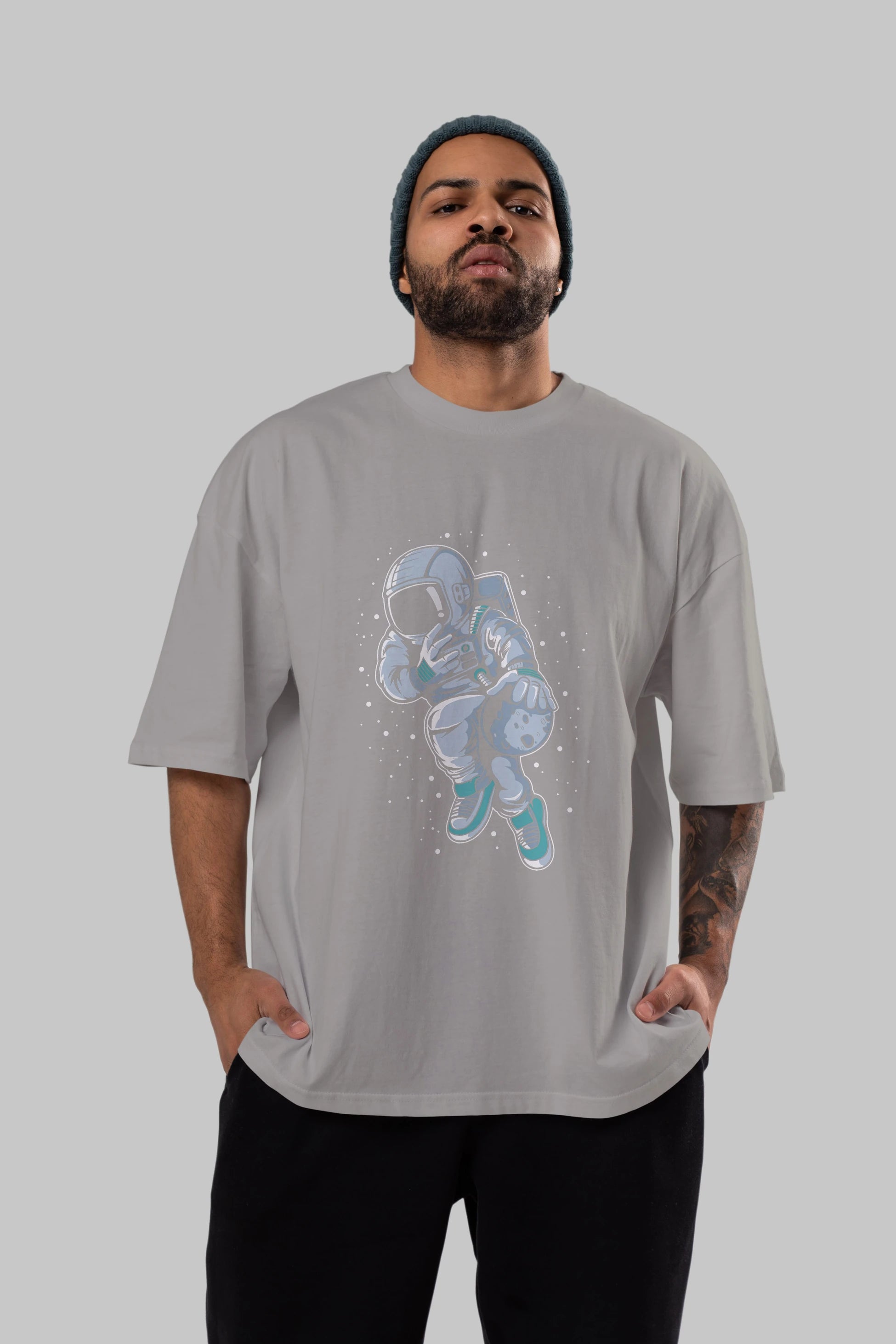 Astronaut Basketball (2) Ön Baskılı Oversize t-shirt Erkek Kadın Unisex