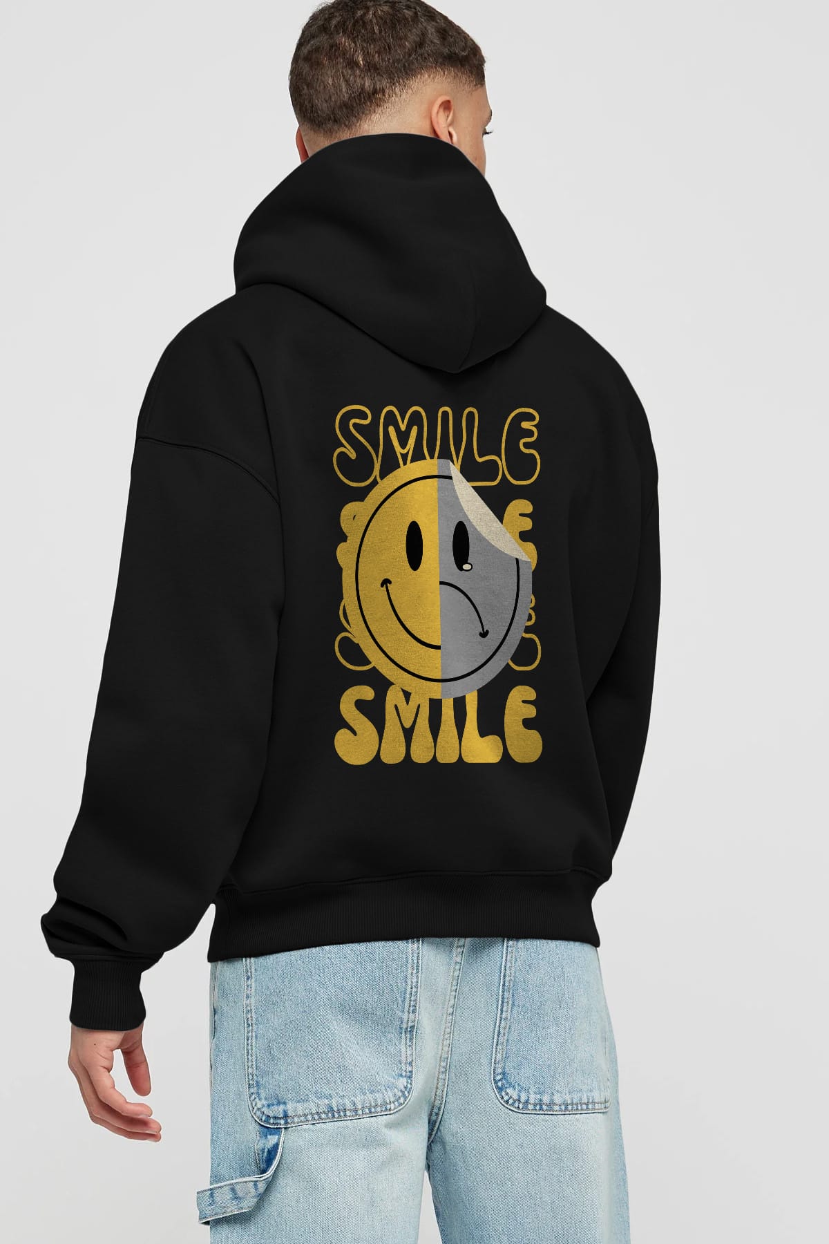 Smile Yazılı Arka Baskılı Oversize Hoodie Kapüşonlu Sweatshirt Erkek Kadın Unisex