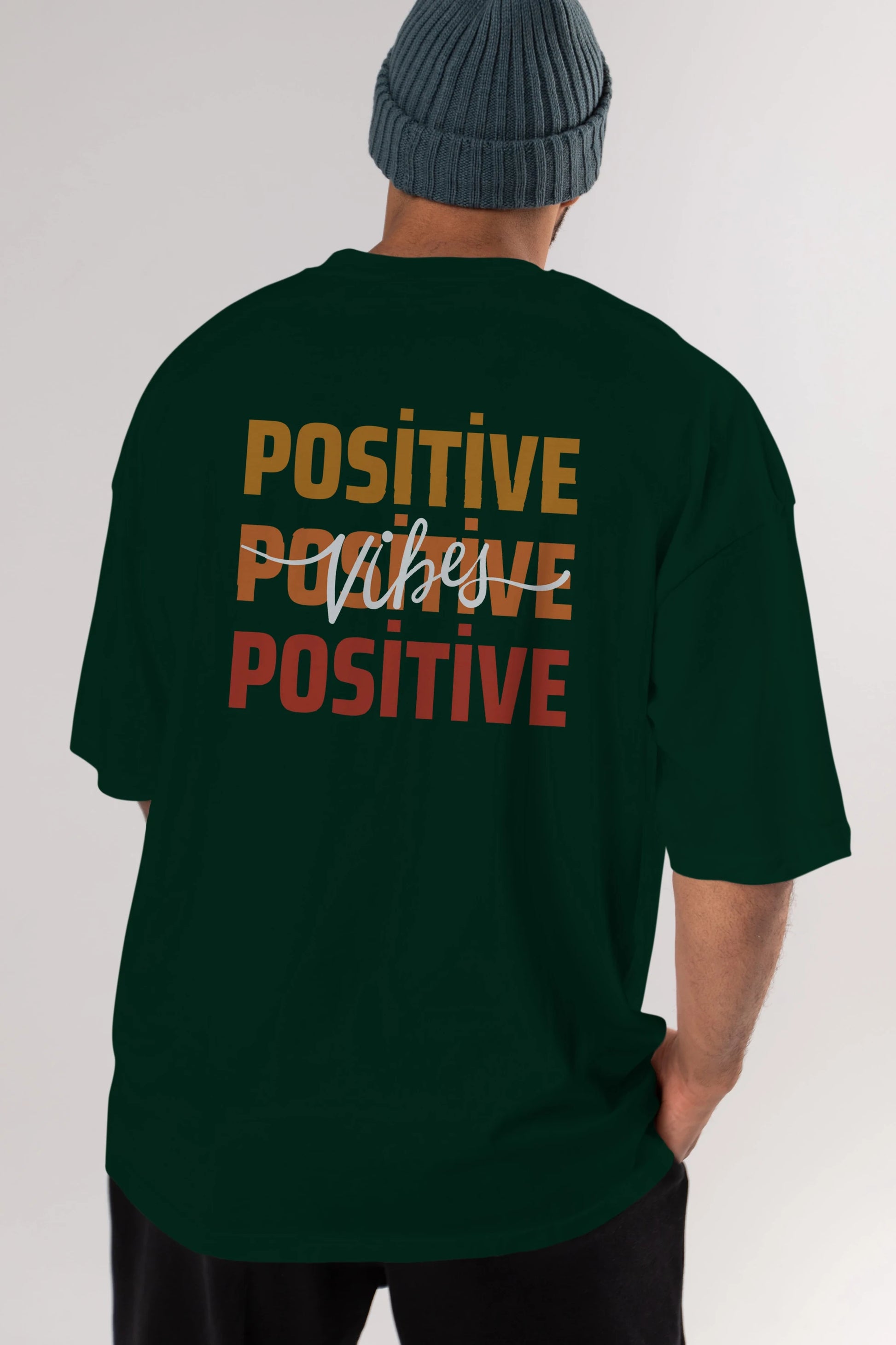 Positive Vibes 2 Arka Baskılı Oversize t-shirt Erkek Kadın Unisex