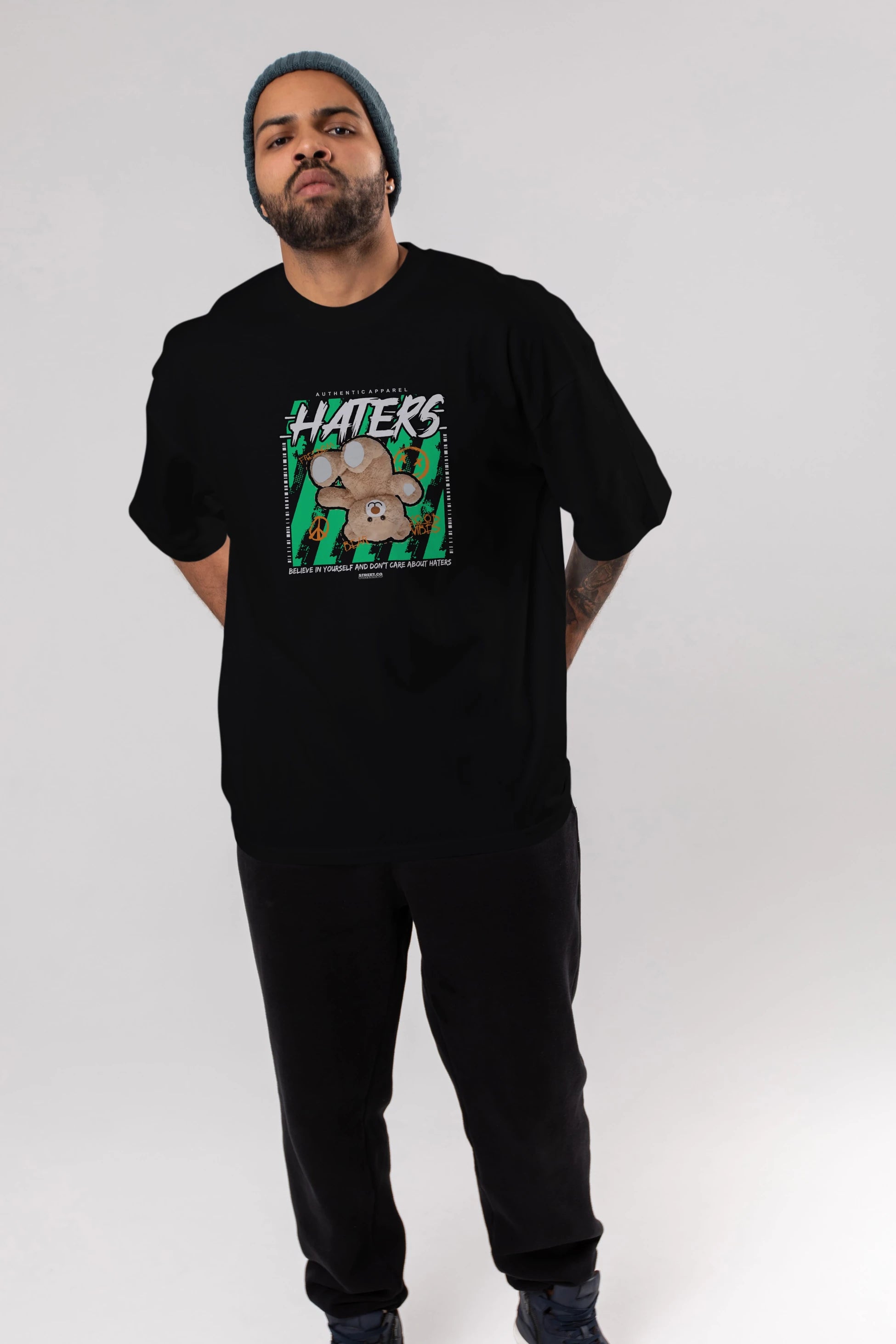 Haters Bear Ön Baskılı Oversize t-shirt Erkek Kadın Unisex