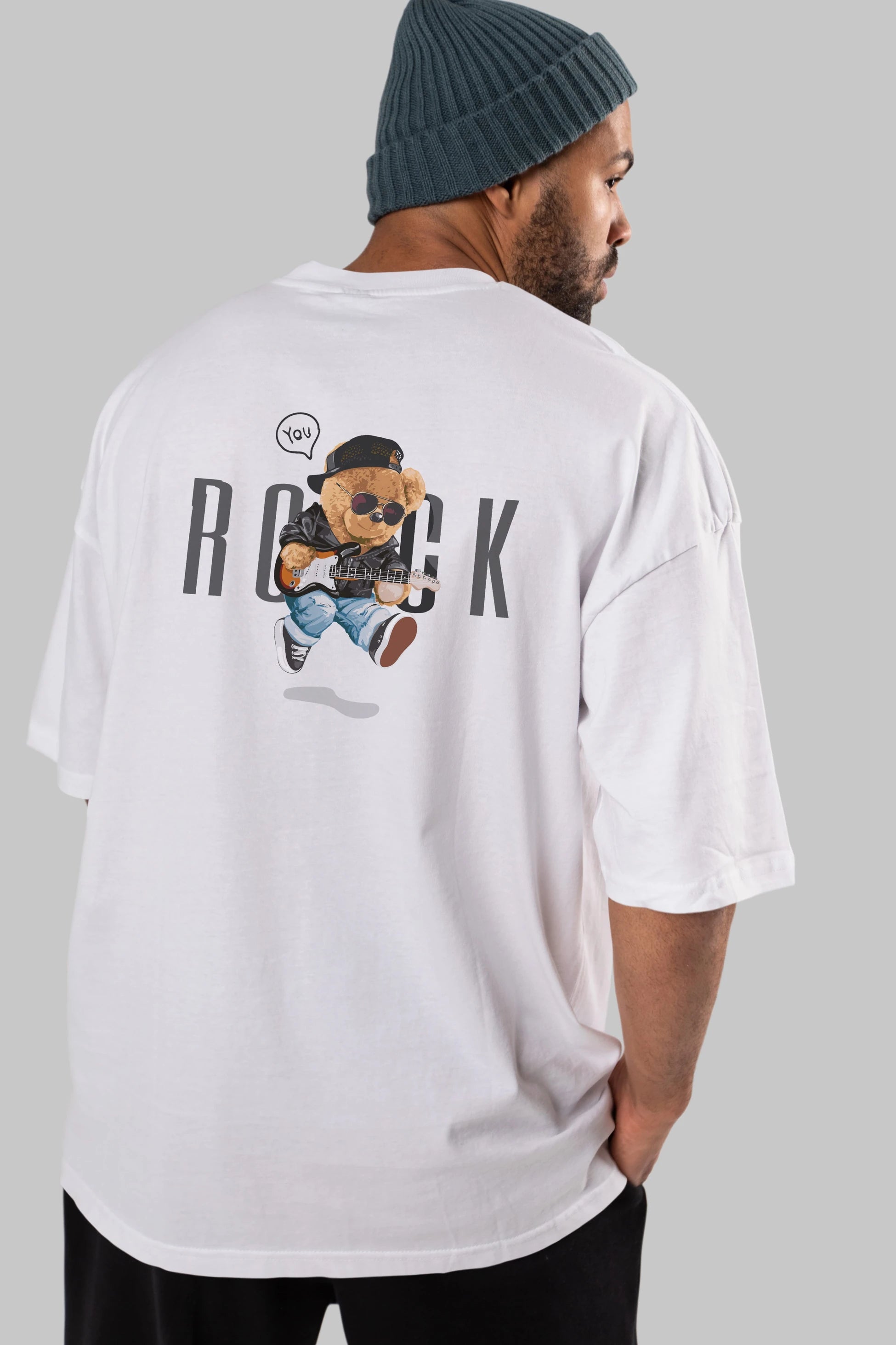 Teddy Bear Rock Arka Baskılı Oversize t-shirt Erkek Kadın Unisex %100 Pamuk