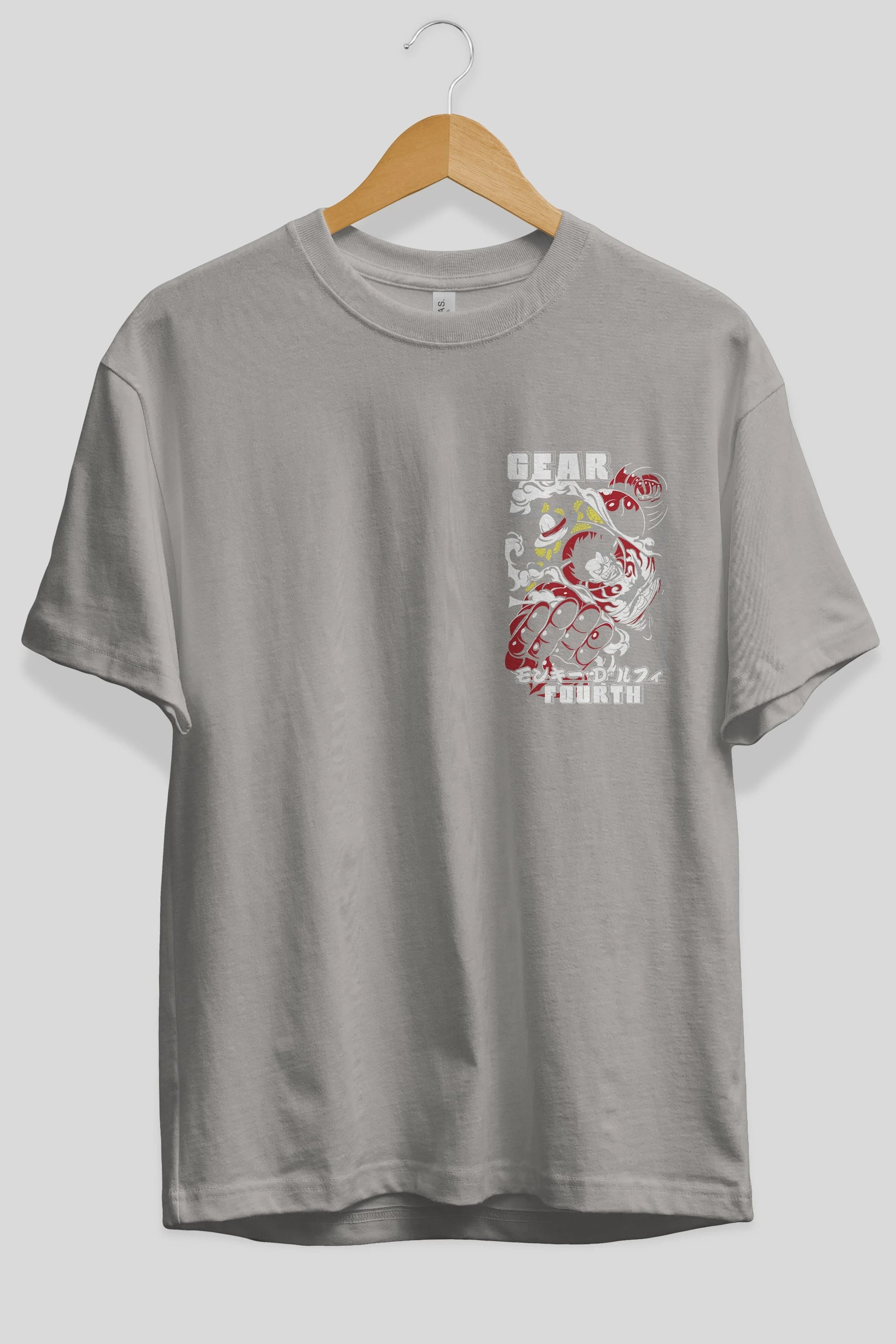 LUFFY gear fourth Ön Sol Baskılı Oversize t-shirt Erkek Kadın Unisex %100 Pamuk Bisiklet Yaka tişort