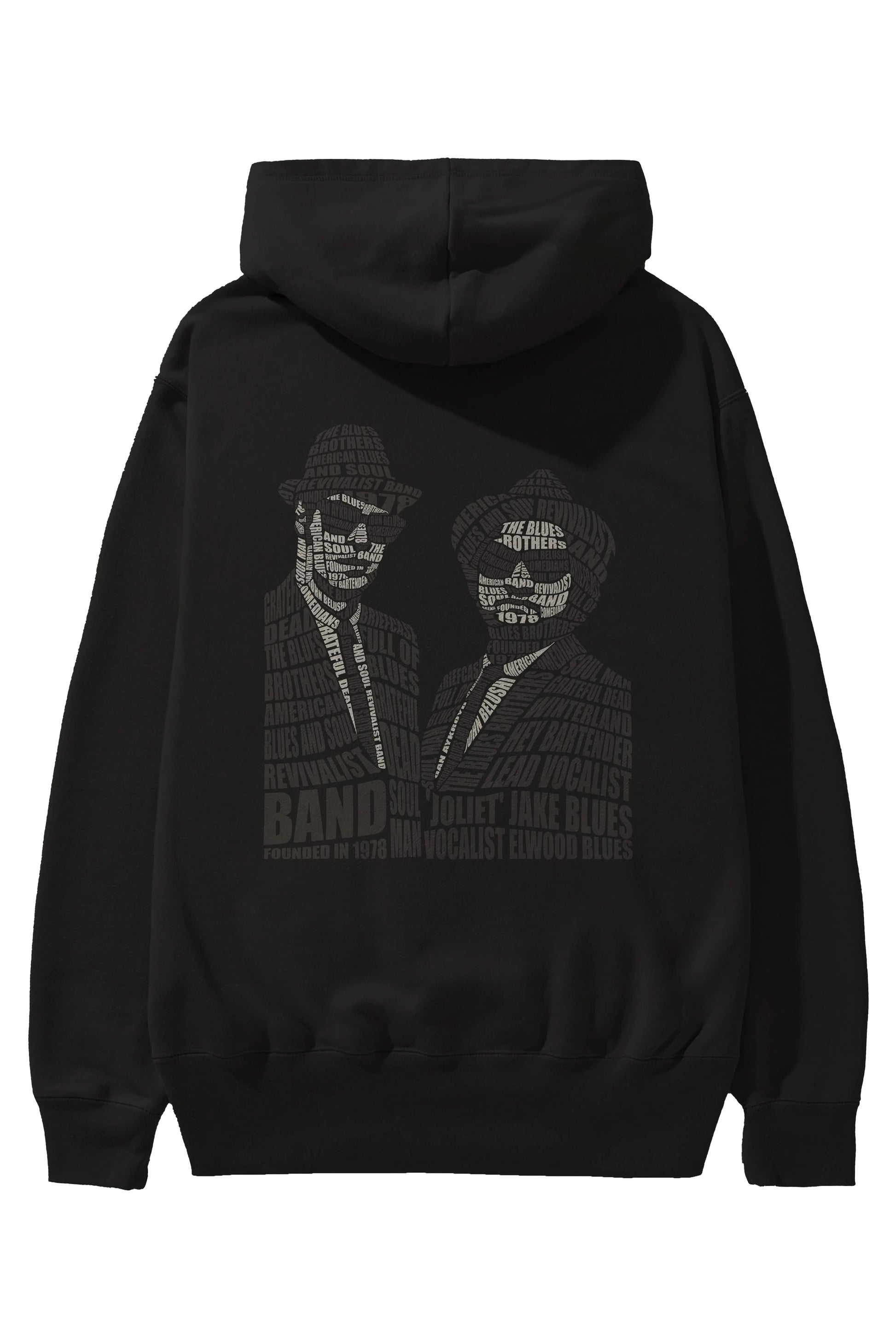 Blues Brothers Calligram Arka Baskılı Hoodie Oversize Kapüşonlu Sweatshirt Erkek Kadın Unisex