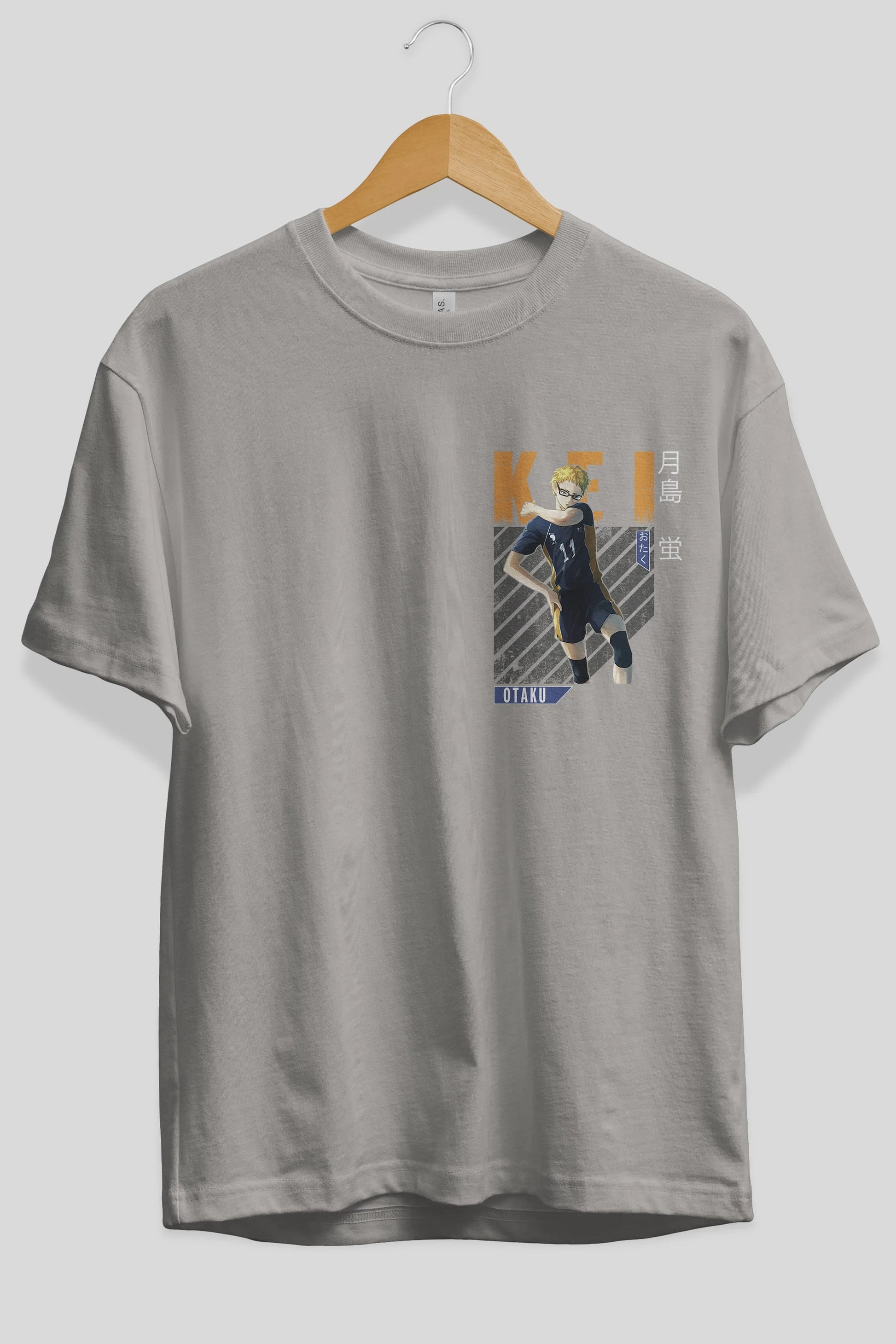 Kei Tsukishima 2 Ön Sol Baskılı Oversize t-shirt Erkek Kadın Unisex %100 Pamuk Bisiklet Yaka tişort