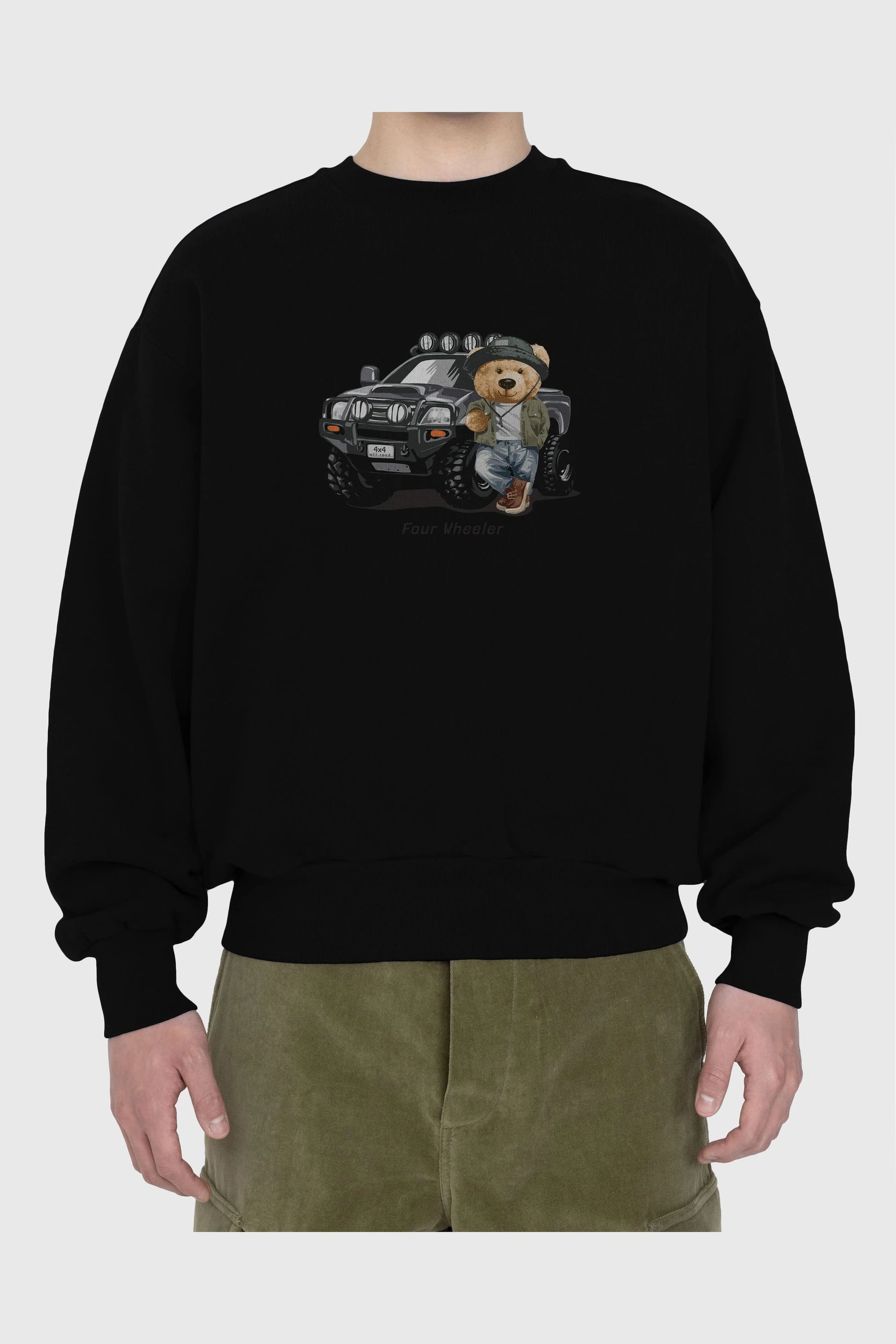 Teddy Bear Off Road Ön Baskılı Oversize Sweatshirt Erkek Kadın Unisex