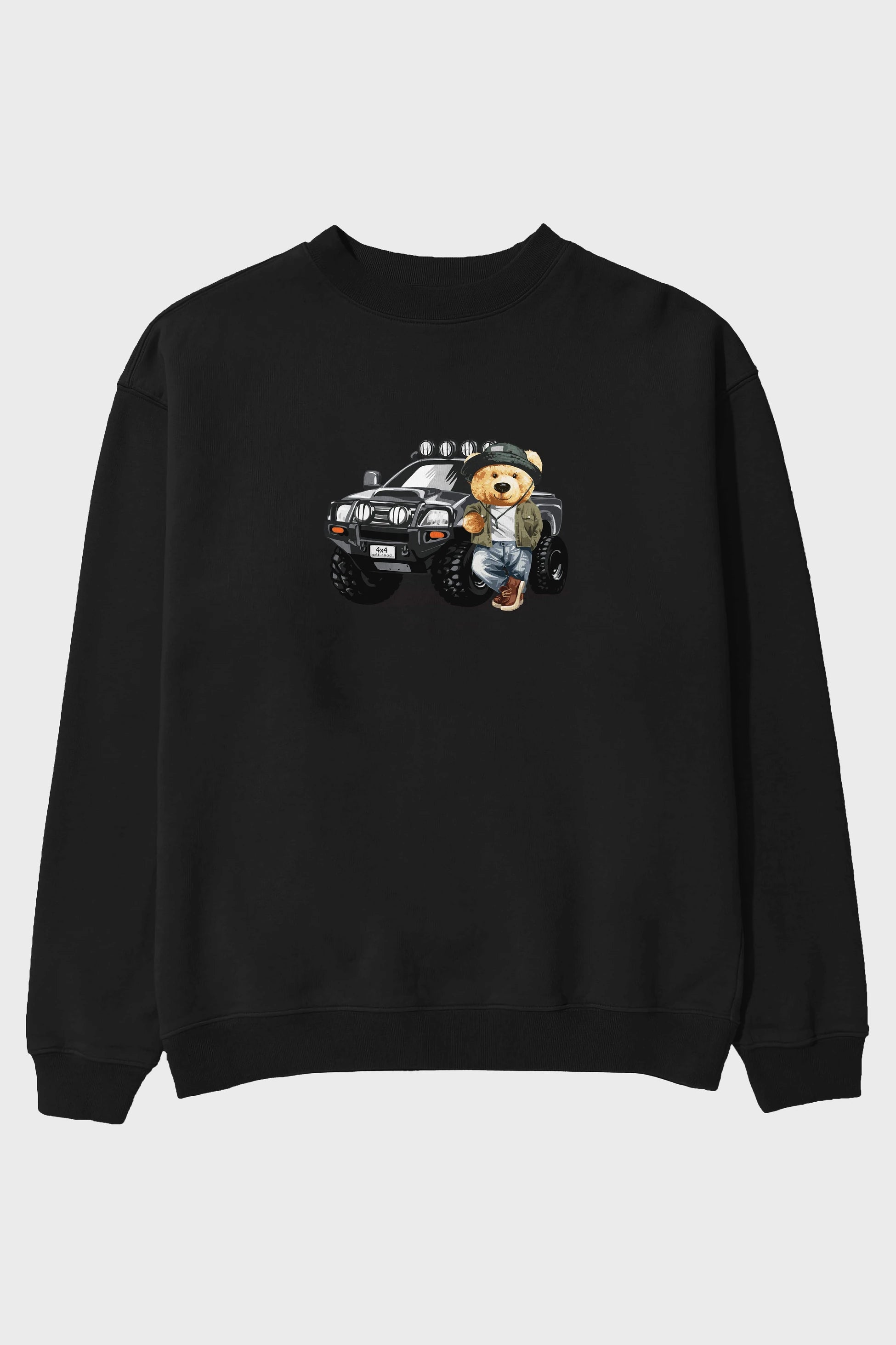 Teddy Bear Off Road Ön Baskılı Oversize Sweatshirt Erkek Kadın Unisex