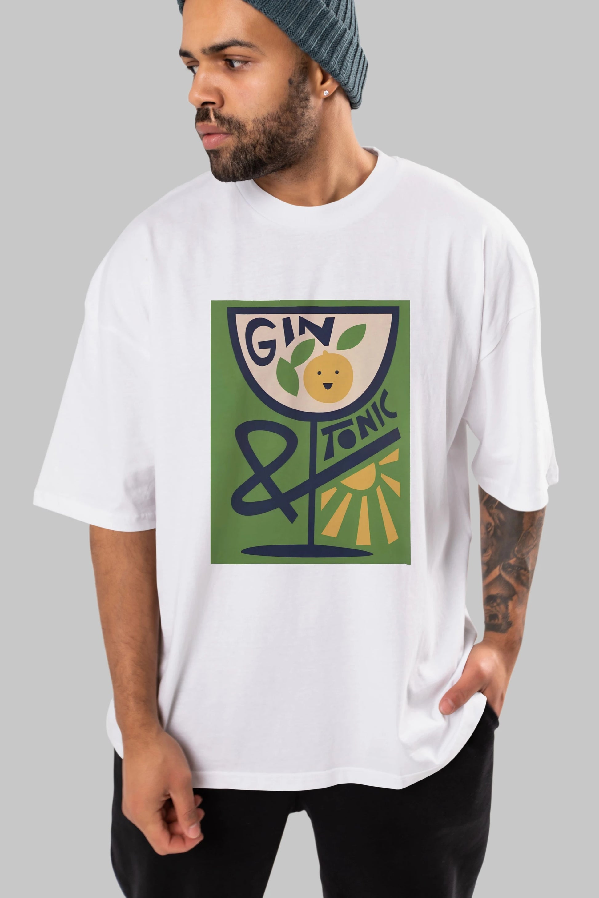 Gin Tonic 3 Ön Baskılı Oversize t-shirt Erkek Kadın Unisex %100 Pamuk Bisiklet Yaka tişort