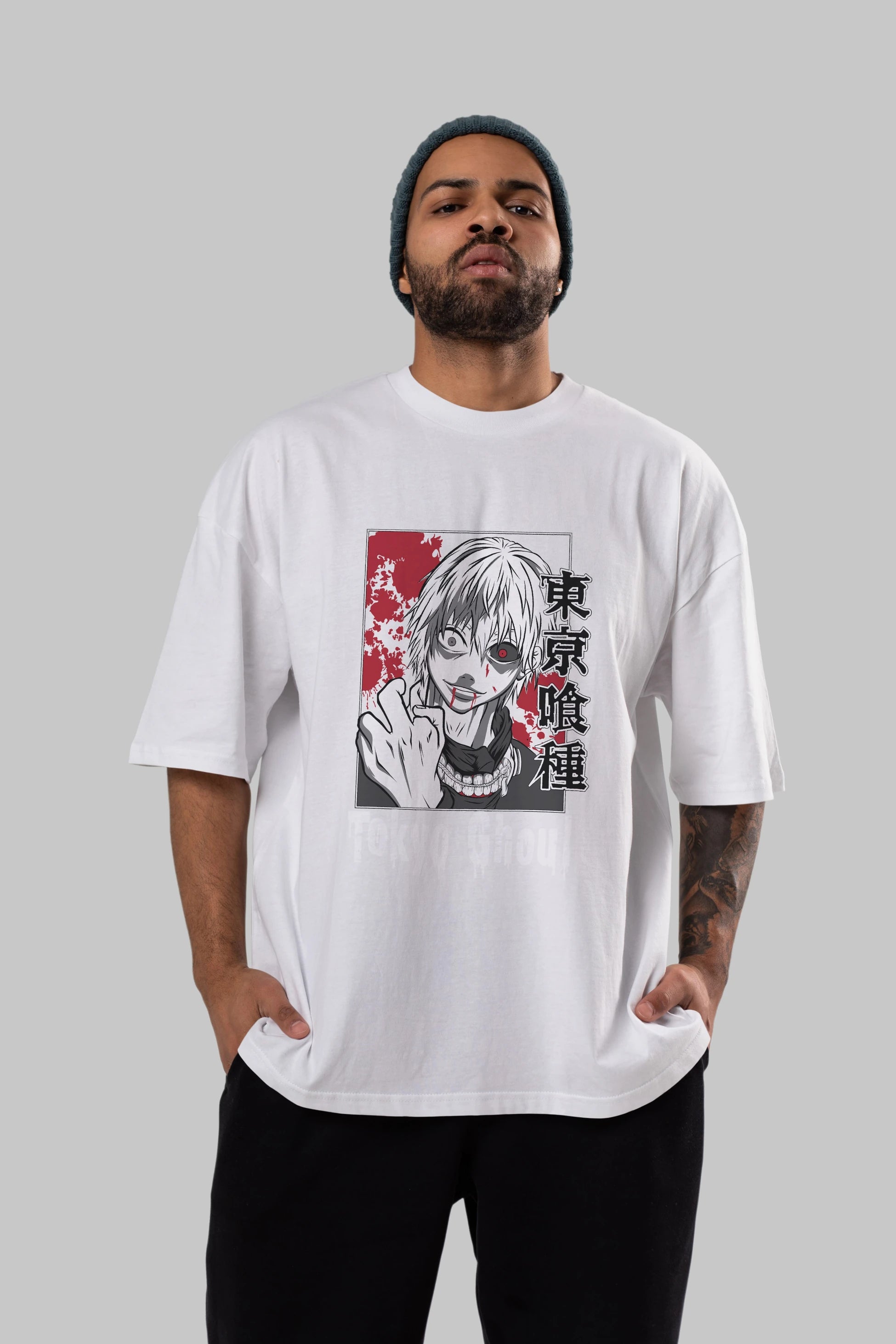 Kaneki Ken TOKYO GHOUL Anime Ön Baskılı Oversize t-shirt %100 pamuk Erkek Kadın Unisex