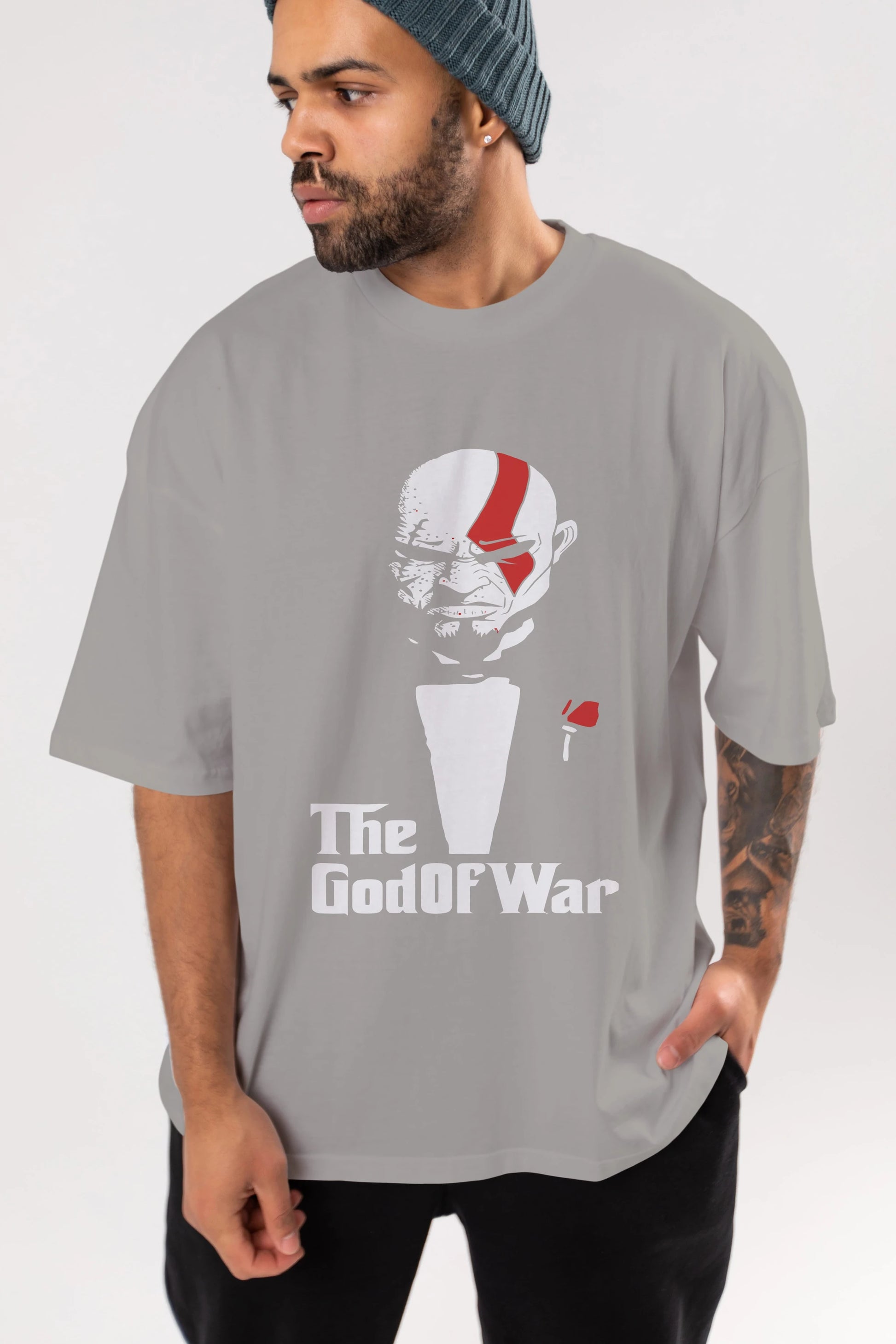 The God of War Ön Baskılı Oversize t-shirt Erkek Kadın Unisex %100 Pamuk Bisiklet Yaka tişort