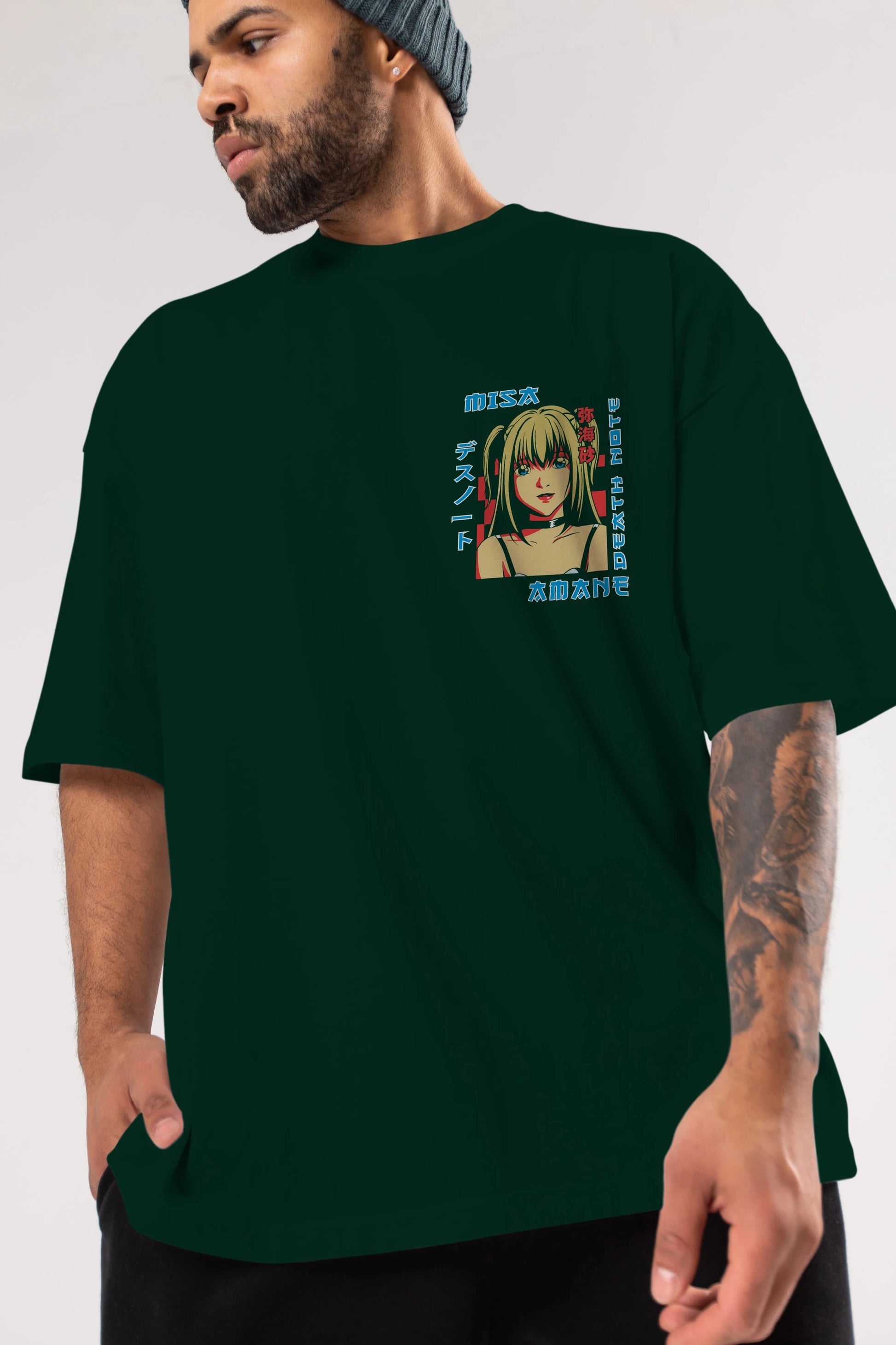 MISA-DEATH NOTE Ön Sol Baskılı Oversize t-shirt Erkek Kadın Unisex %100 Pamuk Bisiklet Yaka tişort