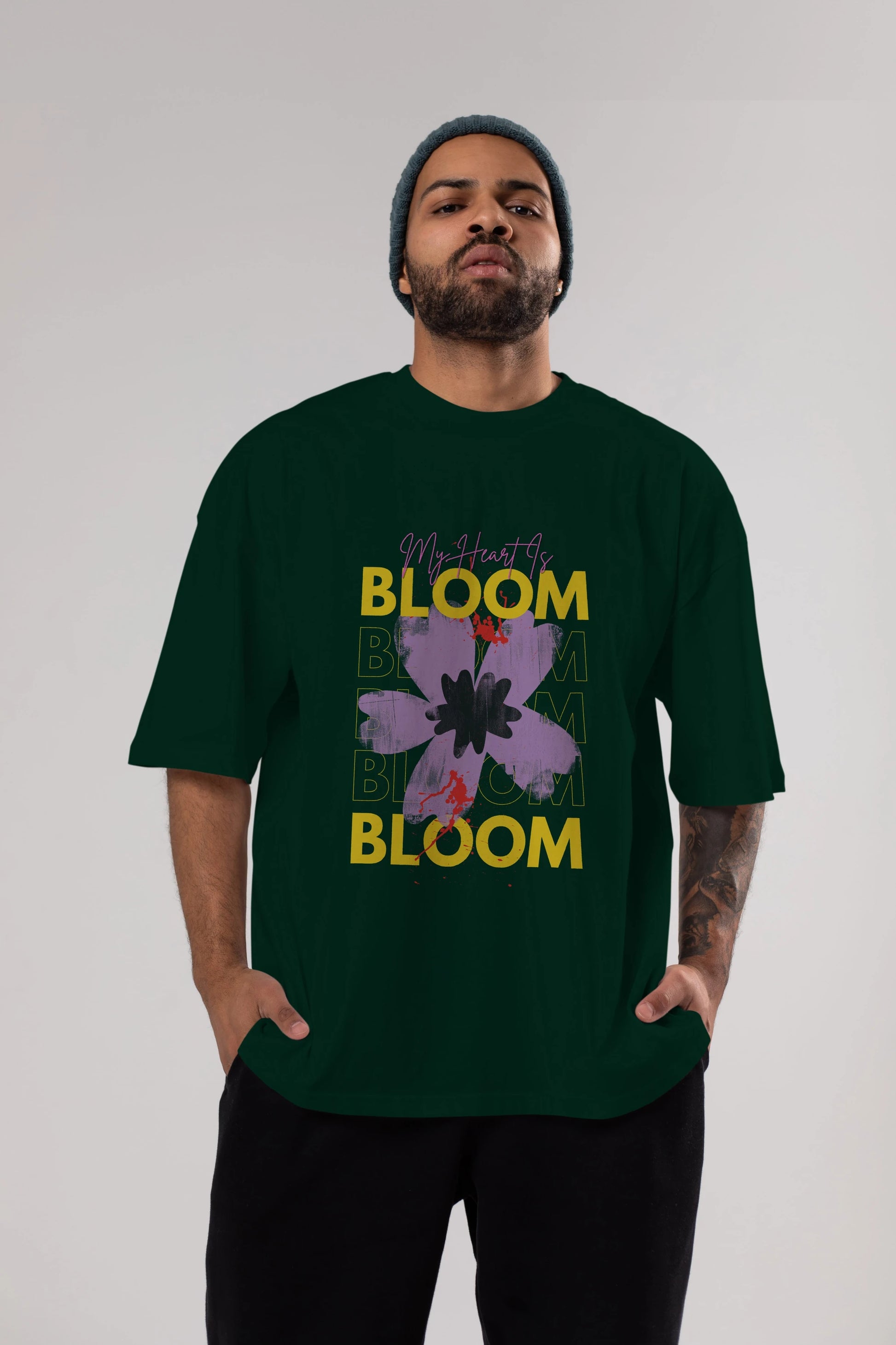 Bloom Yazılı Ön Baskılı Oversize t-shirt Erkek Kadın Unisex