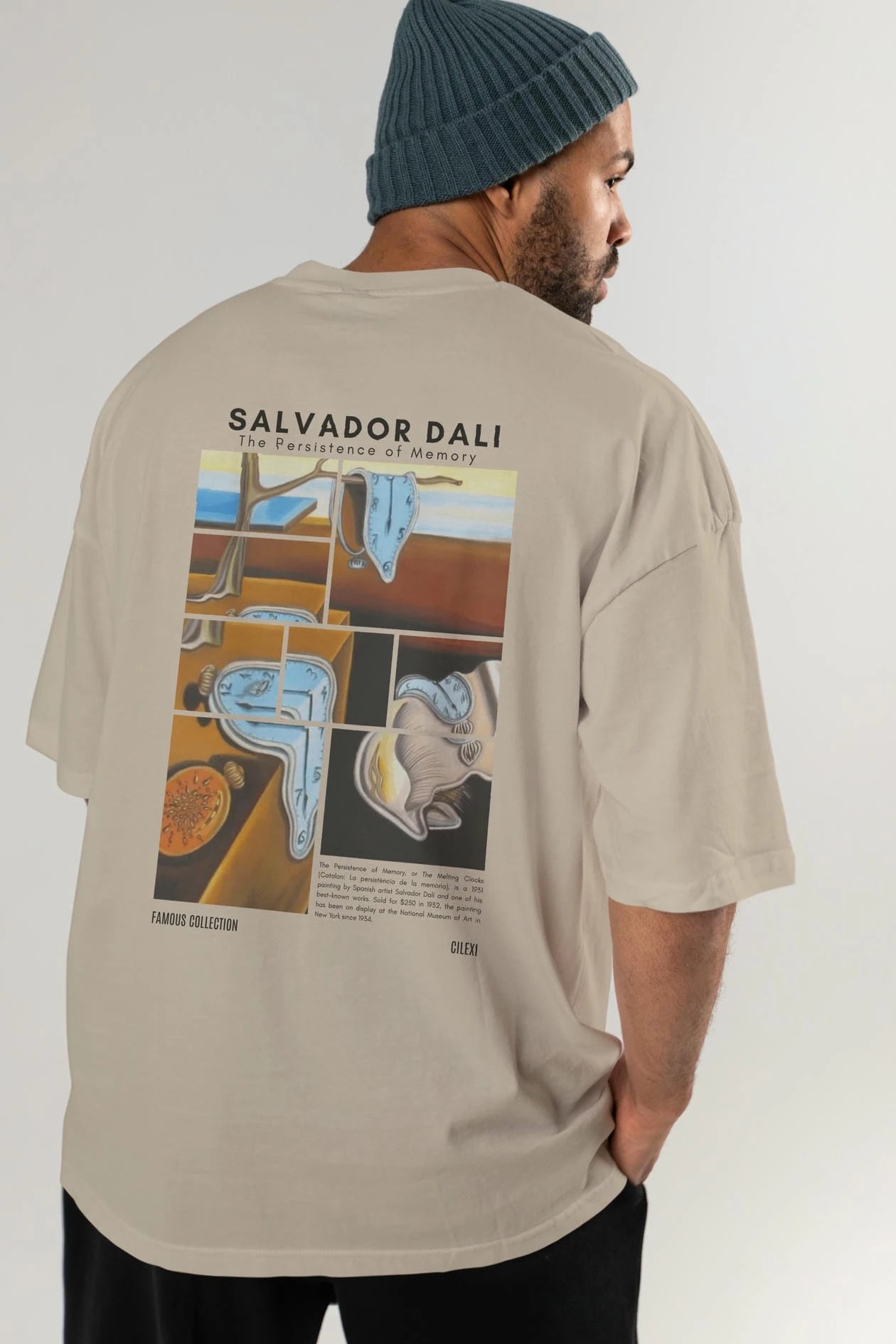 Salvador Dali Arka Baskılı Oversize t-shirt Erkek Kadın Bisiklet Yaka Pamuk tişort