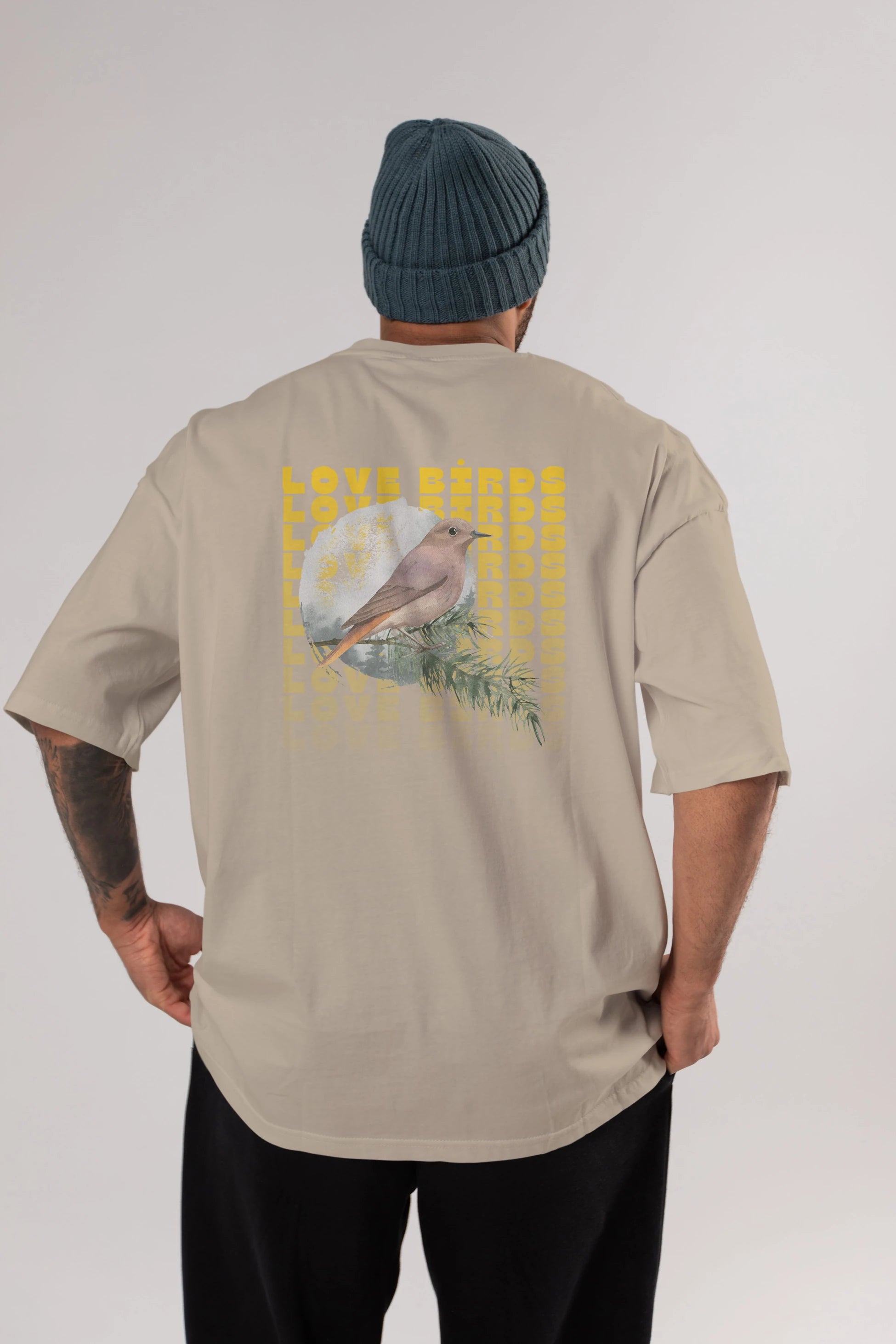 Love Birds Yazılı Arka Baskılı Oversize t-shirt Erkek Kadın Unisex