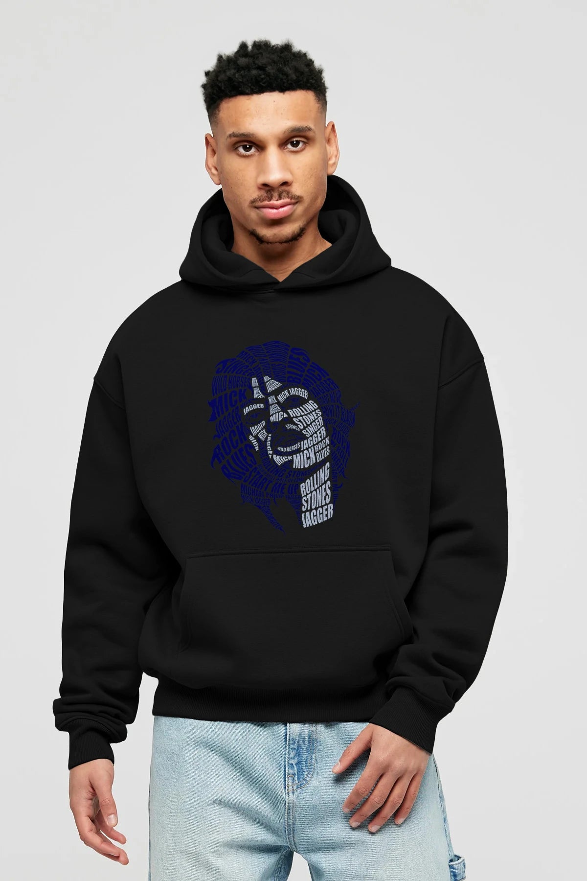Mick Jagger Calligram Ön Baskılı Hoodie Oversize Kapüşonlu Sweatshirt Erkek Kadın Unisex