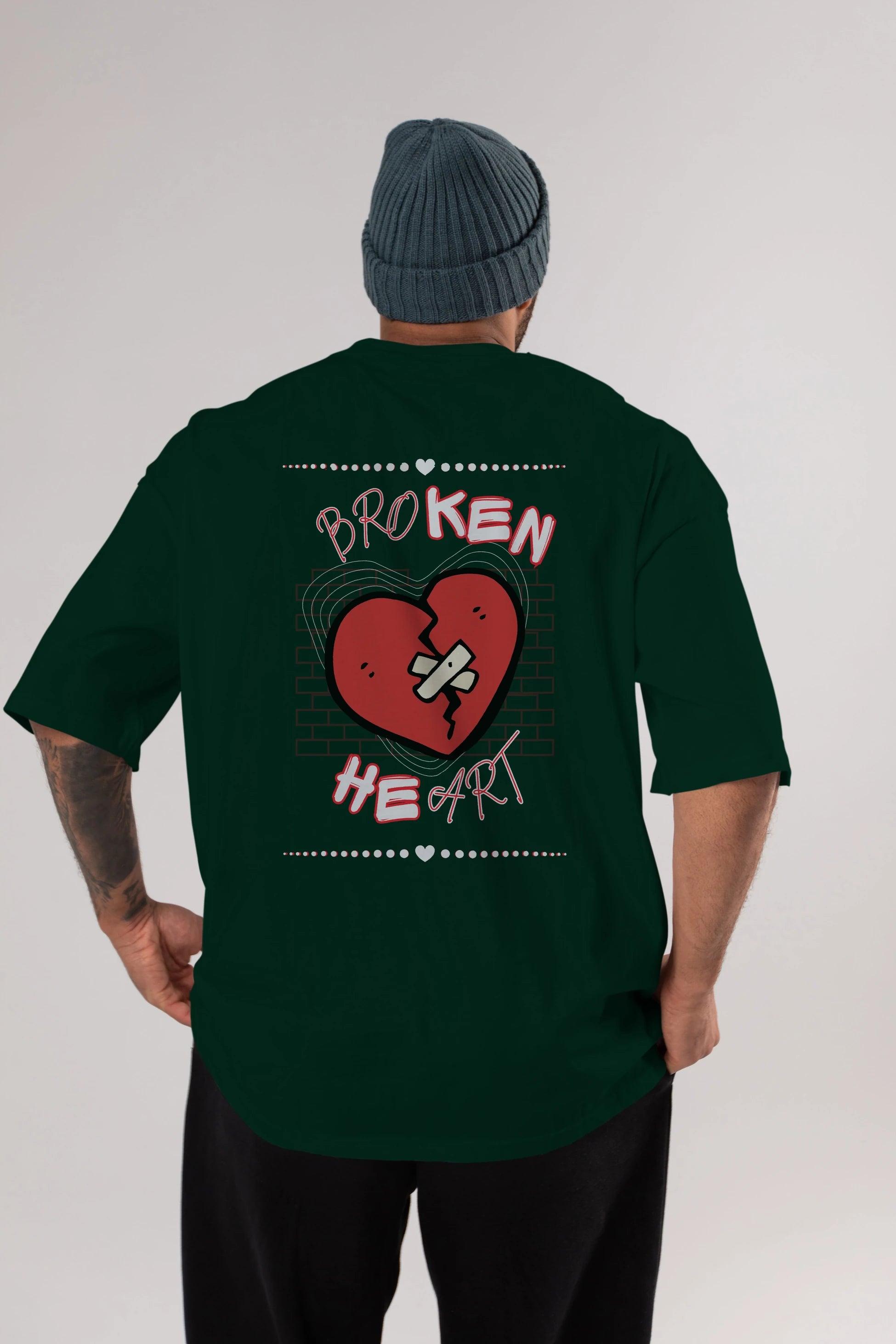 Broken Heart Yazılı Arka Baskılı Oversize t-shirt Erkek Kadın Unisex