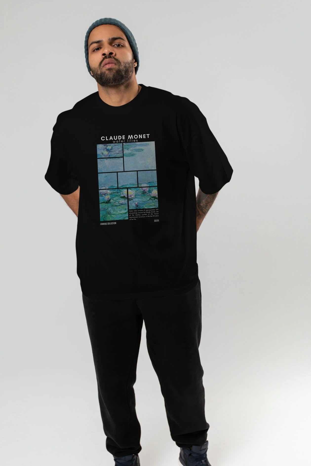 Claude Monet ön Baskılı Oversize t-shirt Erkek Kadın Bisiklet Yaka Pamuk tişort