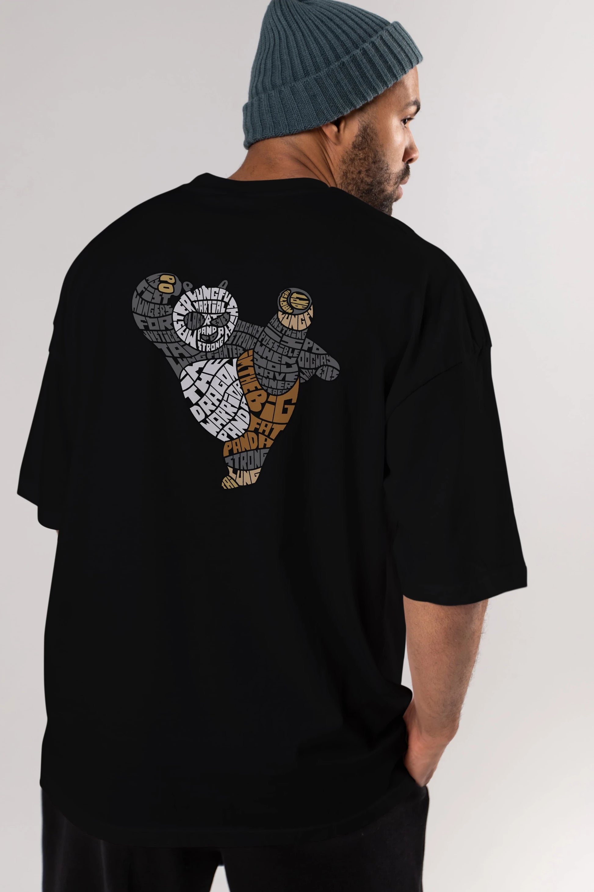 Warrior Panda Arka Baskılı Oversize t-shirt %100 pamuk Erkek Kadın Unisex