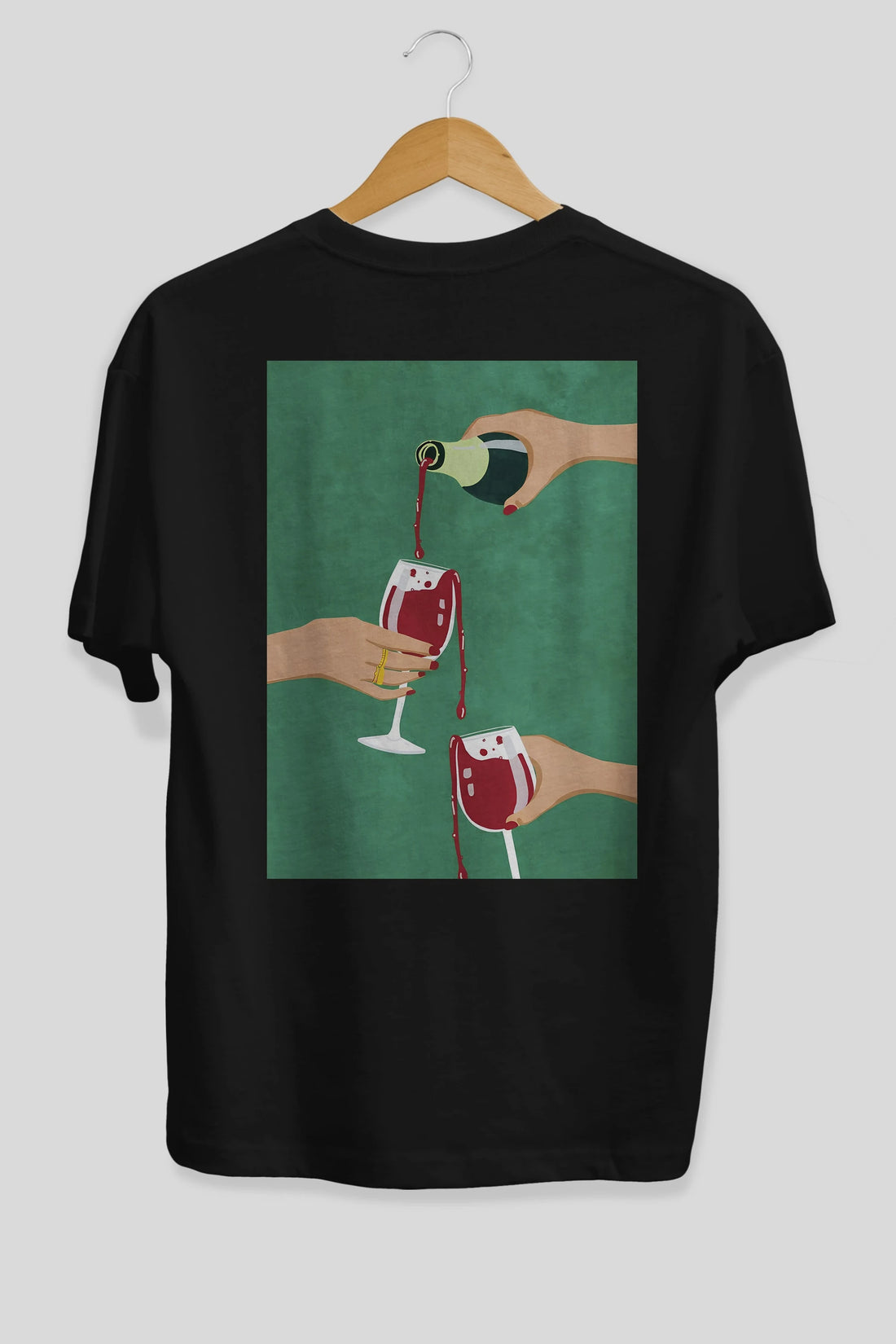 Wine 2 Arka Baskılı Oversize t-shirt Erkek Kadın Unisex %100 Pamuk Bisiklet Yaka tişort