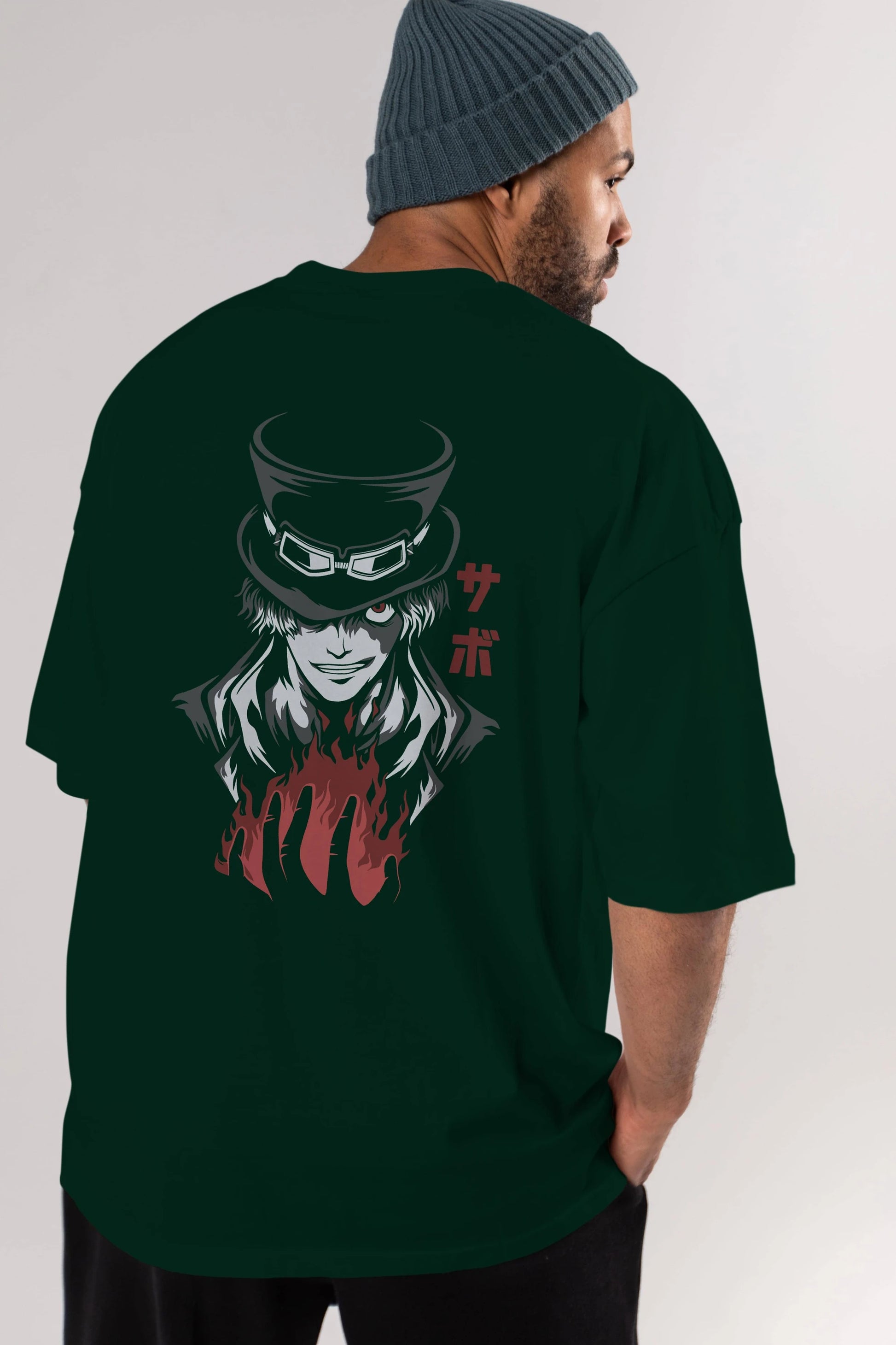 SaboOnePiece Anime Arka Baskılı Oversize t-shirt Erkek Kadın Unisex