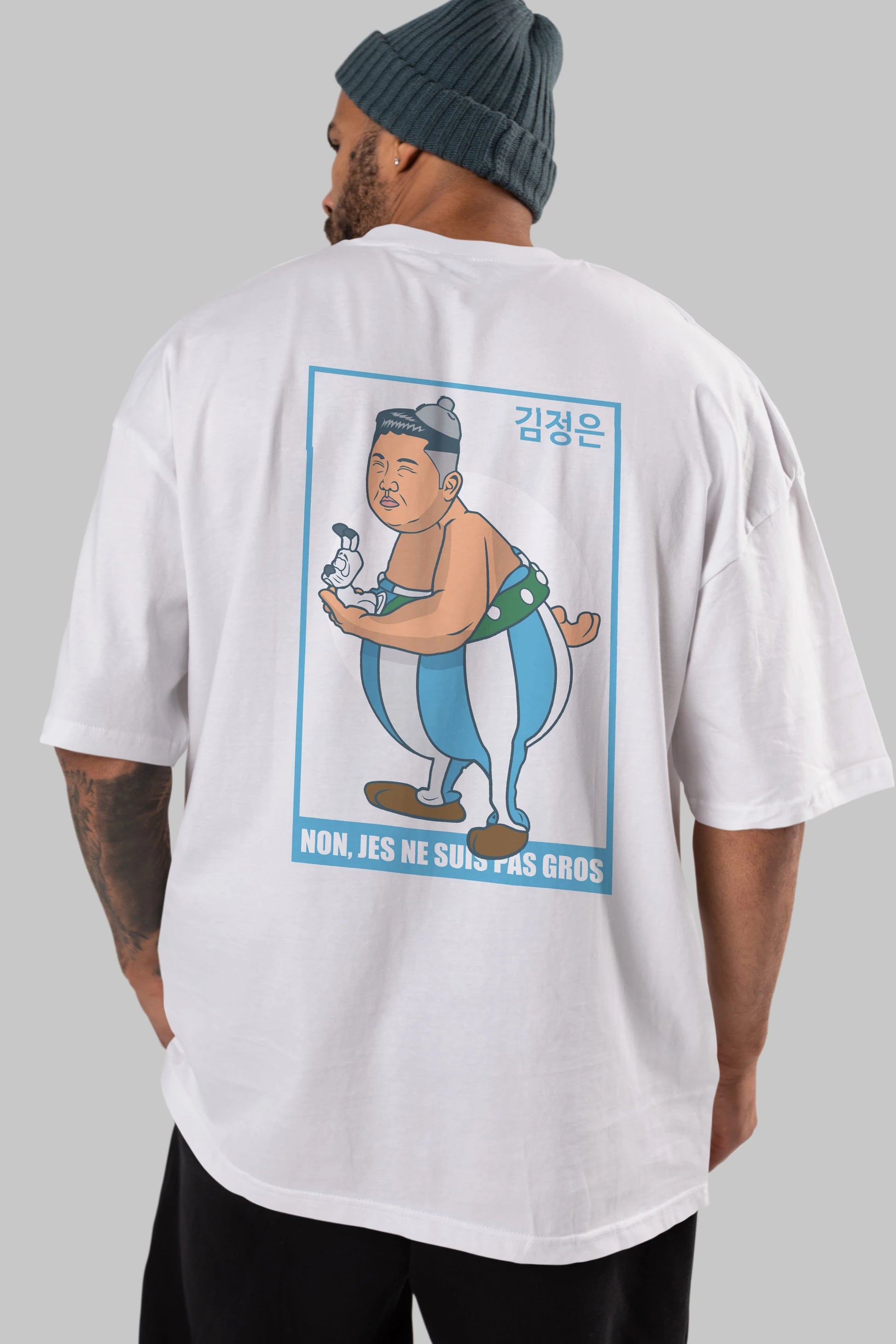 Obelix Jong Un Arka Baskılı Oversize t-shirt Erkek Kadın Unisex %100 Pamuk tişort