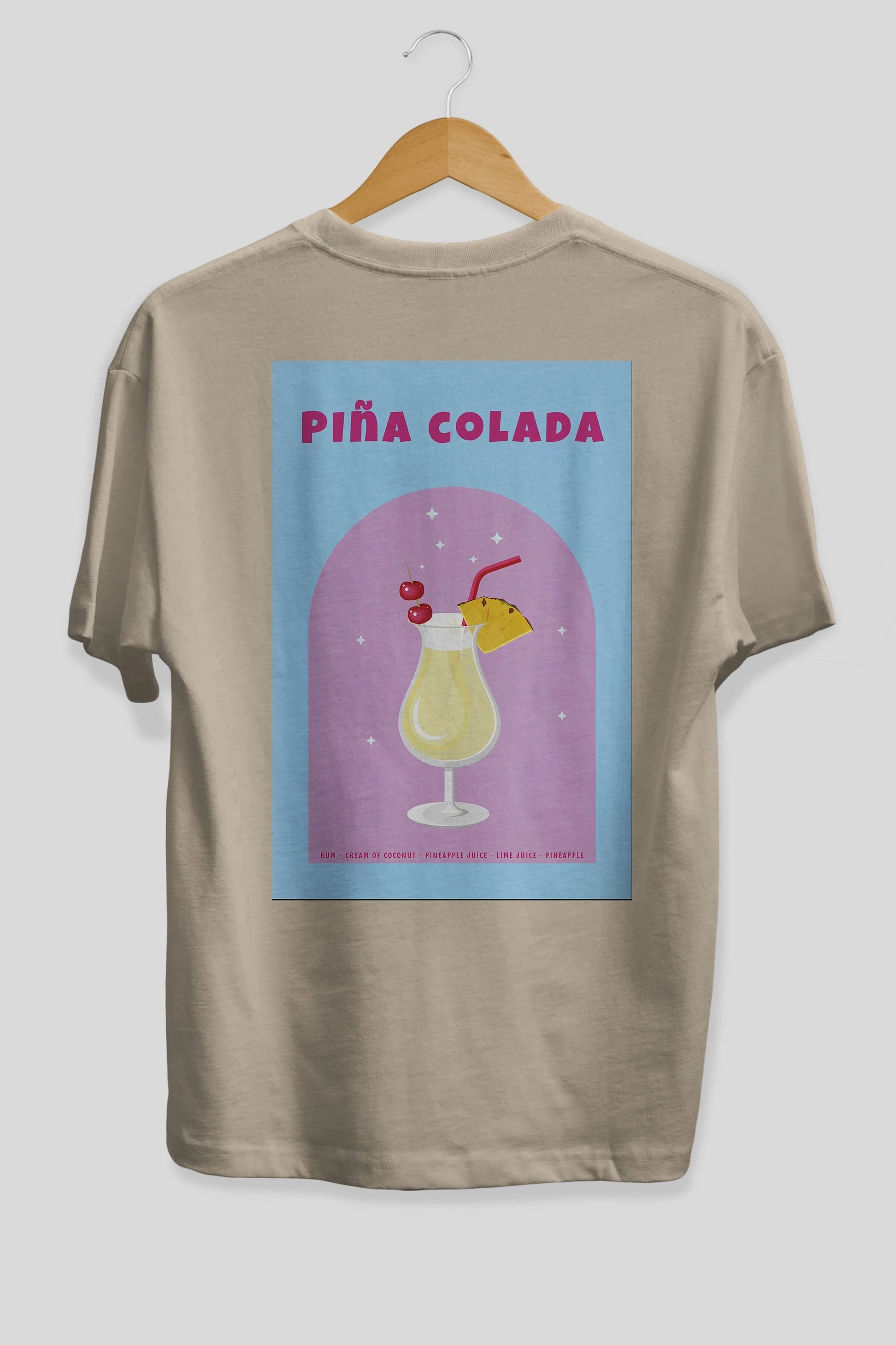 Pina Colada 2 Arka Baskılı Oversize t-shirt Erkek Kadın Unisex %100 Pamuk Bisiklet Yaka tişort