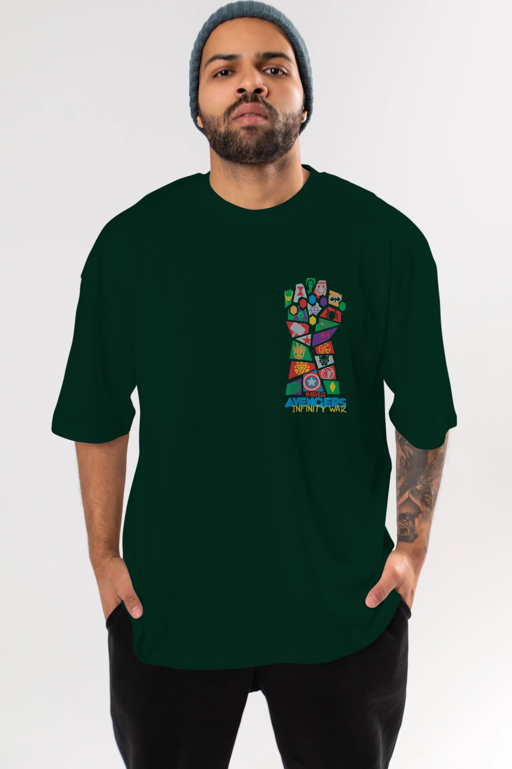 The Avengers Ön Sol Baskılı Oversize t-shirt Erkek Kadın Unisex %100 Pamuk Bisiklet Yaka tişort