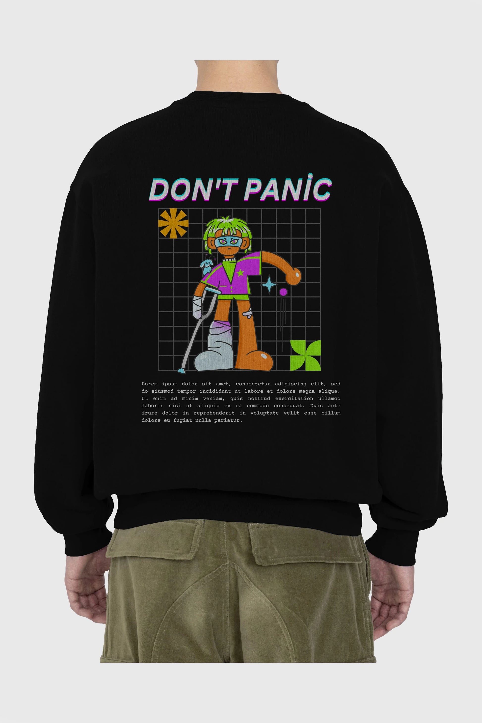 Dont Panic Yazılı Arka Baskılı Oversize Sweatshirt Erkek Kadın Unisex