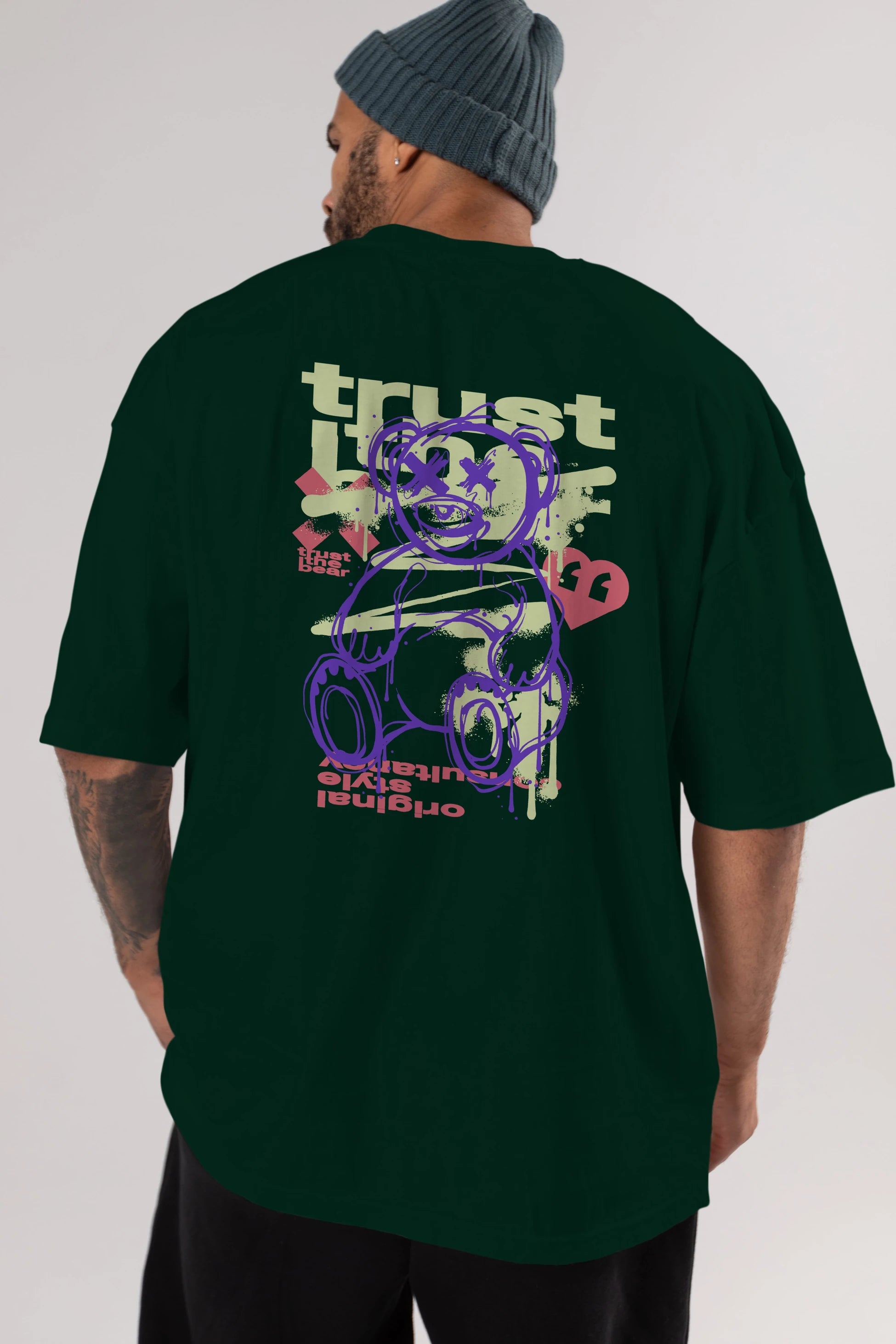 Trust The Bear 3 Arka Baskılı Oversize t-shirt Erkek Kadın Unisex