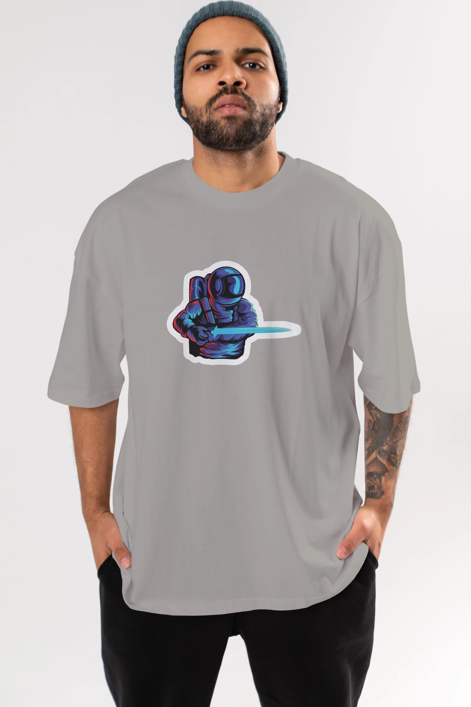 Astro Knight Sticker Ön Baskılı Oversize t-shirt Erkek Kadın Unisex