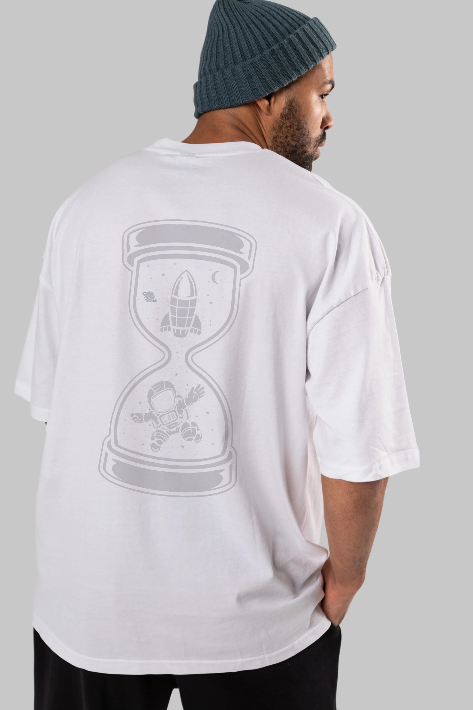 Astronaut Time Arka Baskılı Oversize t-shirt Erkek Kadın Unisex