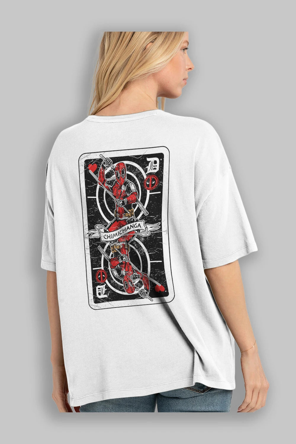 Deadpool Card Arka Baskılı Oversize t-shirt Erkek Kadın Unisex %100 Pamuk