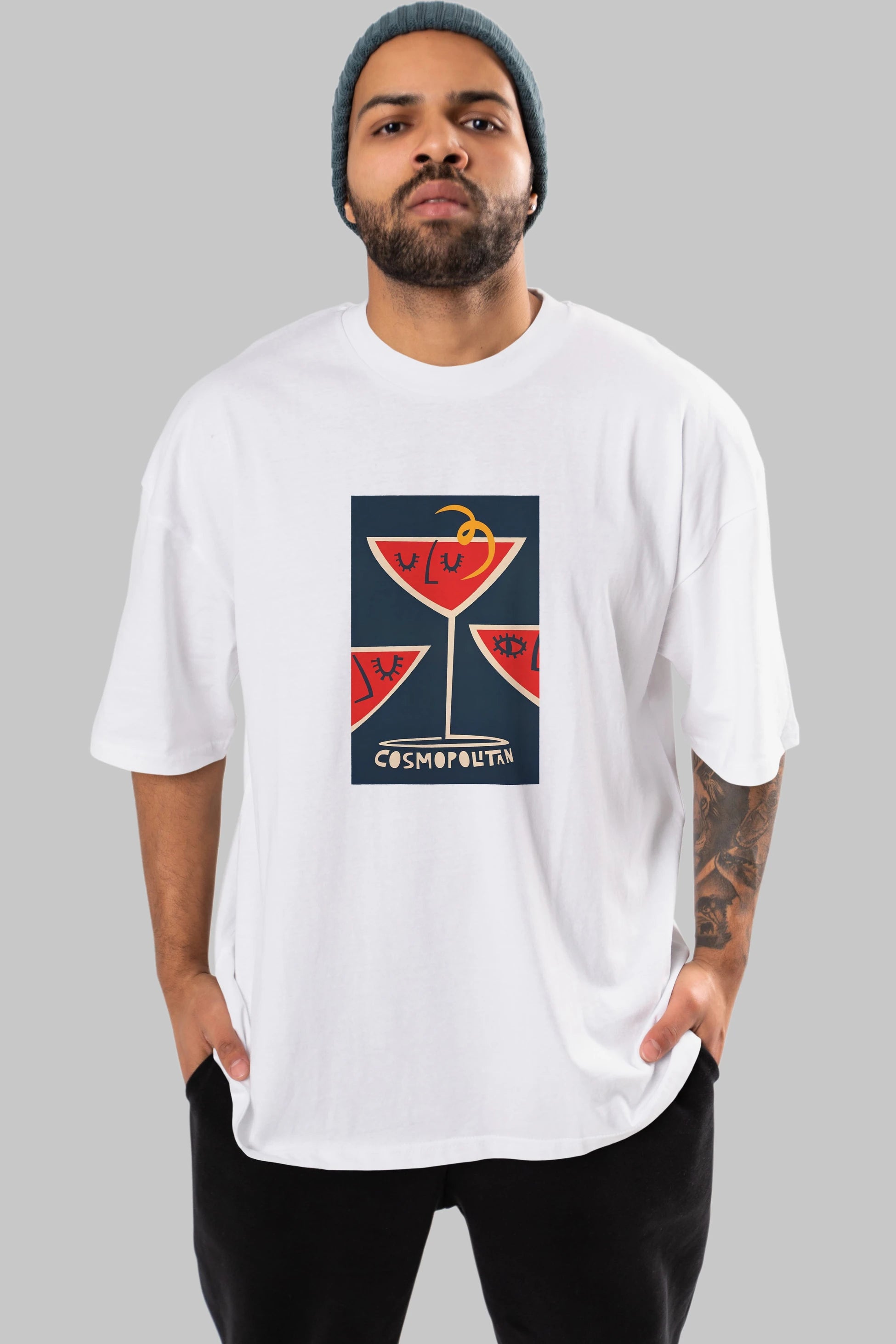 Cosmopolitan 4 Ön Baskılı Oversize t-shirt Erkek Kadın Unisex %100 Pamuk Bisiklet Yaka tişort