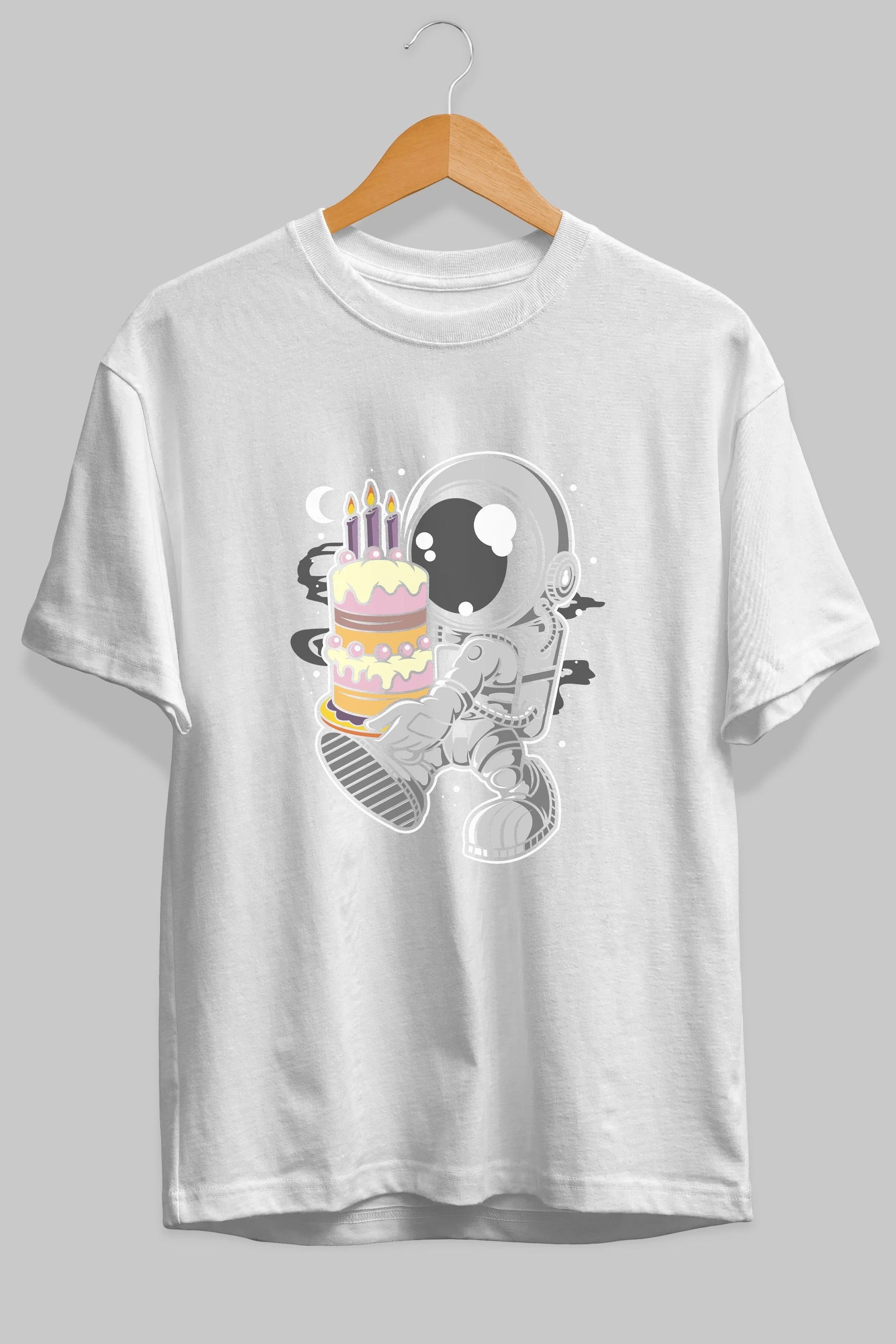 Astronaut Birthday Cake Ön Baskılı Oversize t-shirt Erkek Kadın Unisex