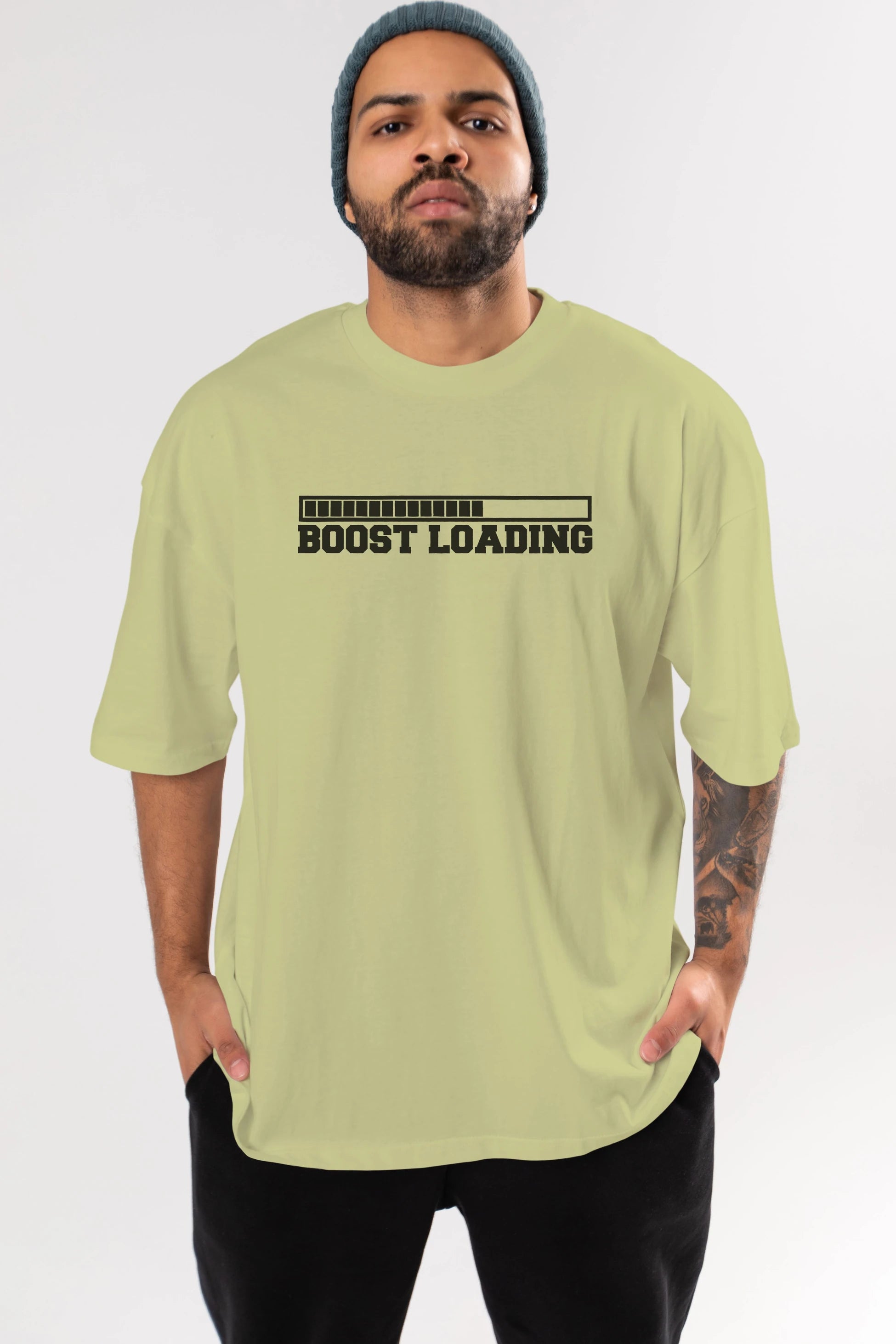 Boost Loading Ön Baskılı Oversize t-shirt %100 pamuk Erkek Kadın Unisex