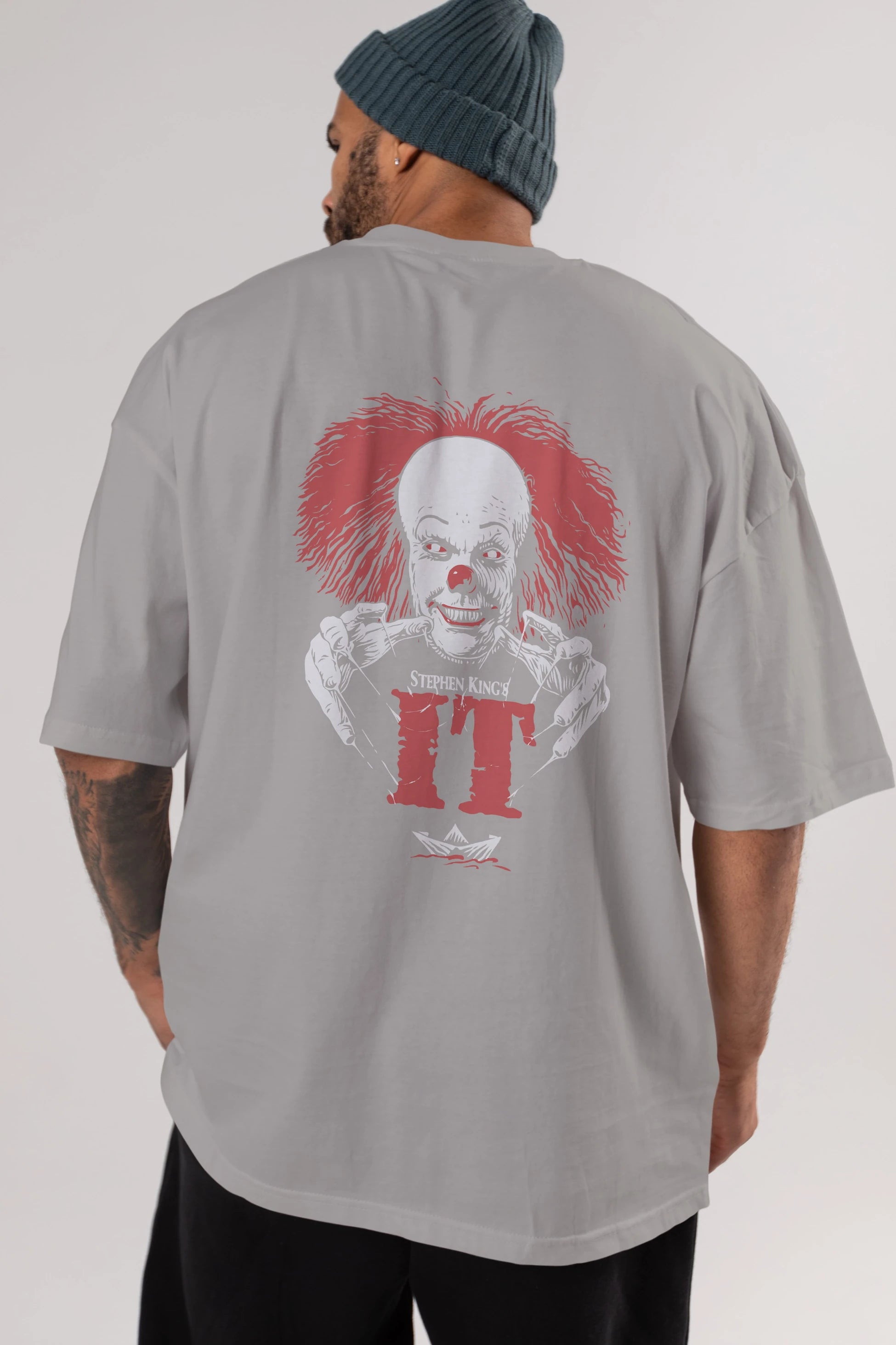 it Arka Baskılı Oversize t-shirt Erkek Kadın Unisex %100 Pamuk Bisiklet Yaka tişort