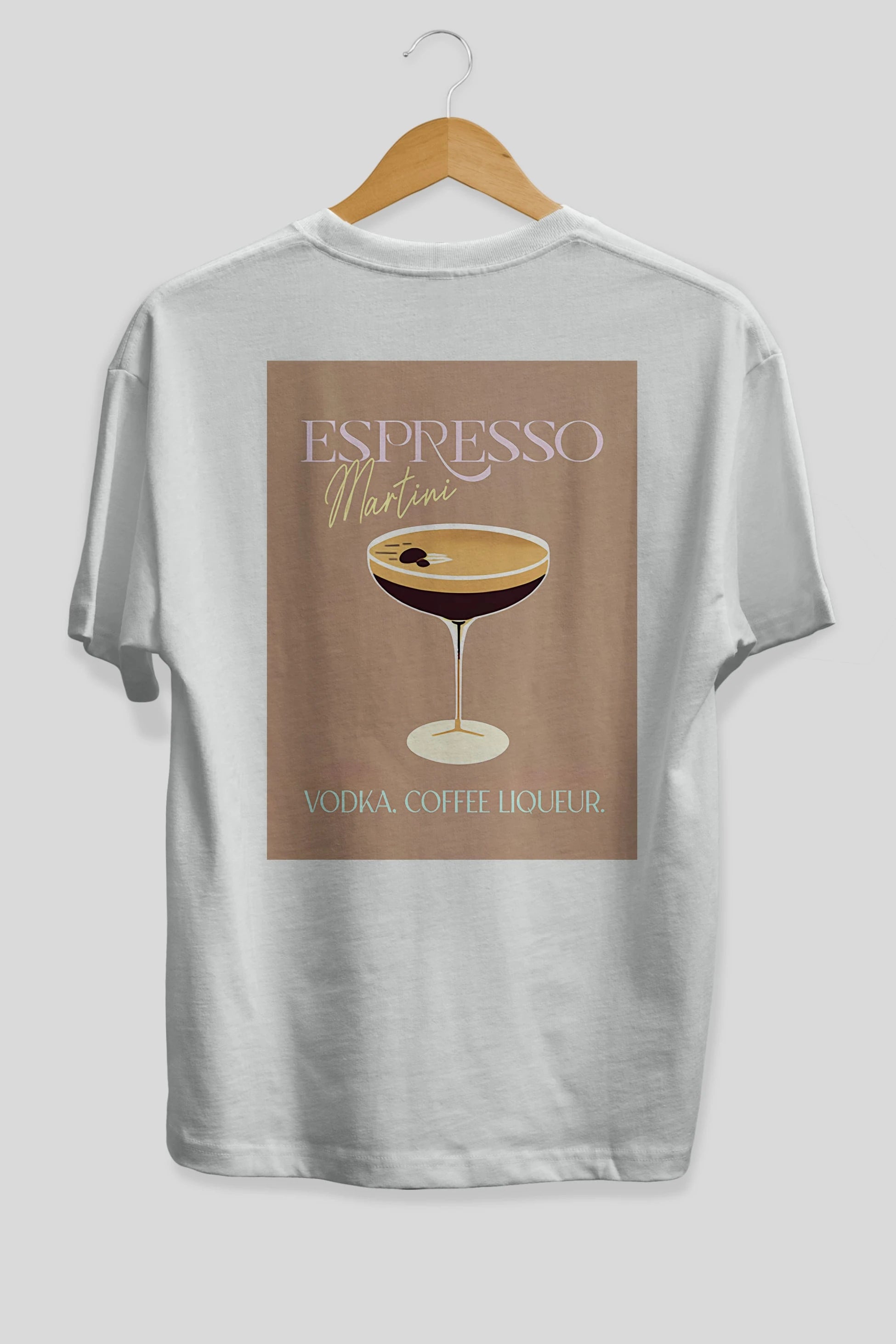 Espresso Martini Cocktail Arka Baskılı Oversize t-shirt Erkek Kadın Unisex %100 Pamuk Bisiklet Yaka tişort