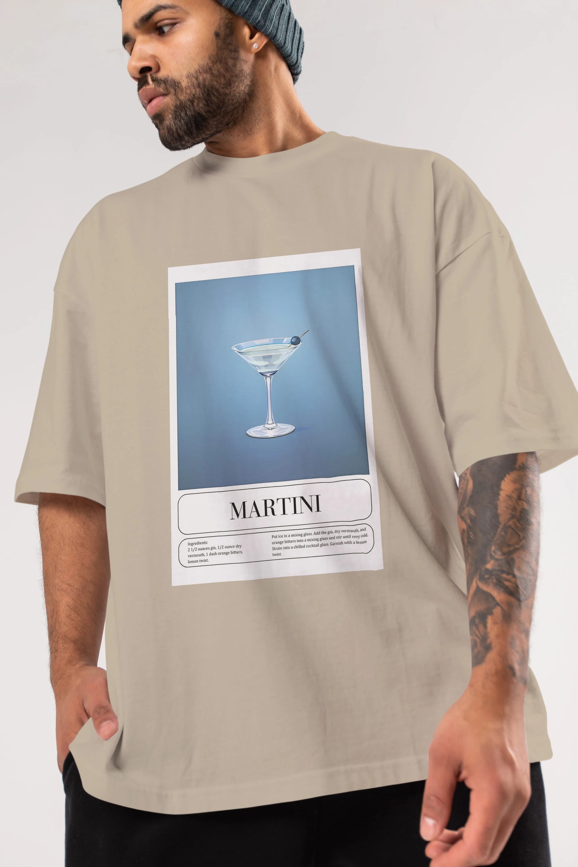 Martini Ön Baskılı Oversize t-shirt Erkek Kadın Unisex %100 Pamuk Bisiklet Yaka tişort