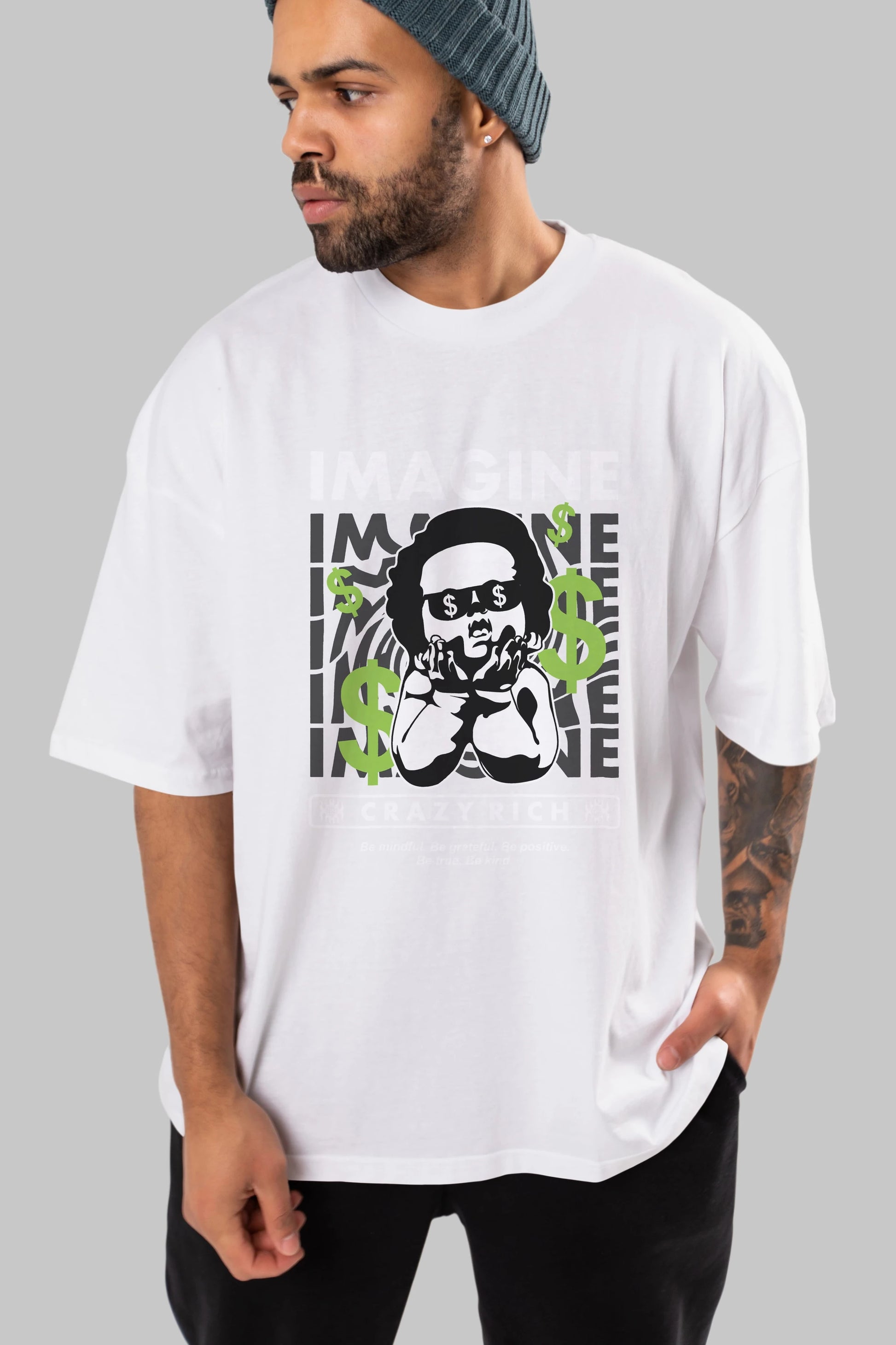 Imagine Crazy Rich Ön Baskılı Oversize t-shirt Erkek Kadın Unisex