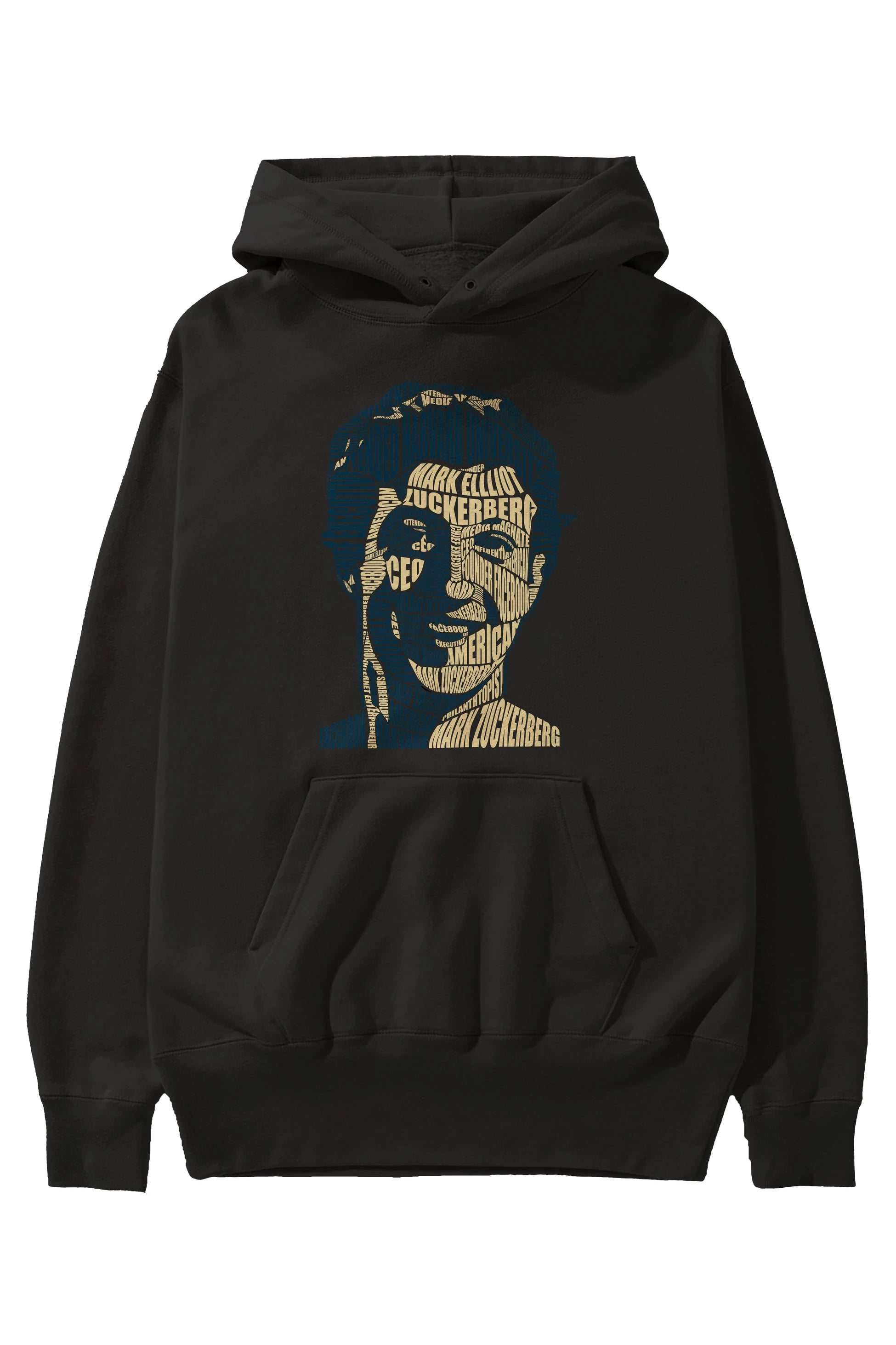Mark Zuckerberg Calligram Ön Baskılı Hoodie Oversize Kapüşonlu Sweatshirt Erkek Kadın Unisex