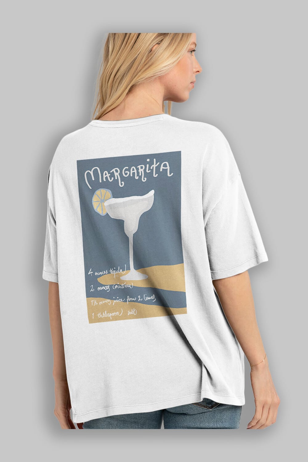 Margarita 2 Arka Baskılı Oversize t-shirt Erkek Kadın Unisex %100 Pamuk Bisiklet Yaka tişort