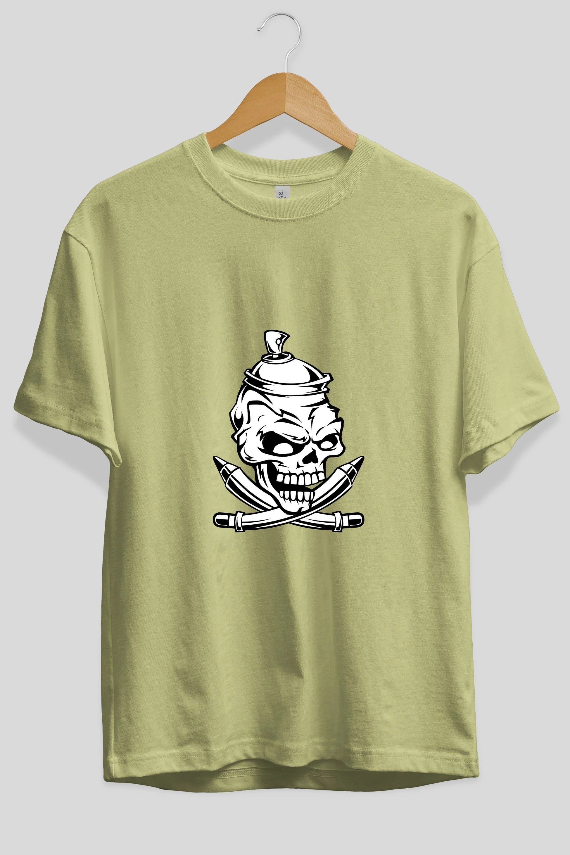 Skull Grafity Ön Baskılı Oversize t-shirt Erkek Kadın Unisex %100 Pamuk tişort