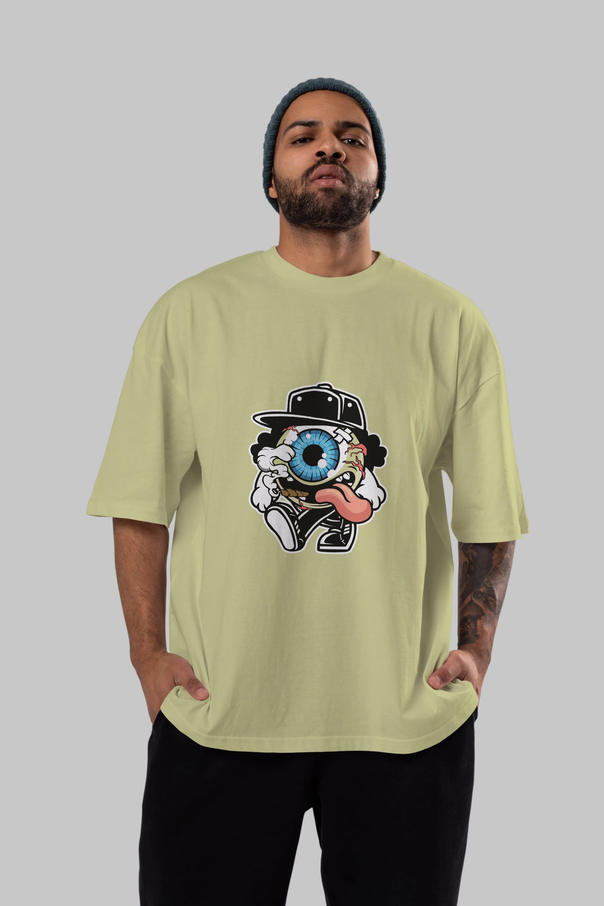 Eyeball Ön Baskılı Oversize t-shirt Erkek Kadın Unisex %100 Pamuk tişort