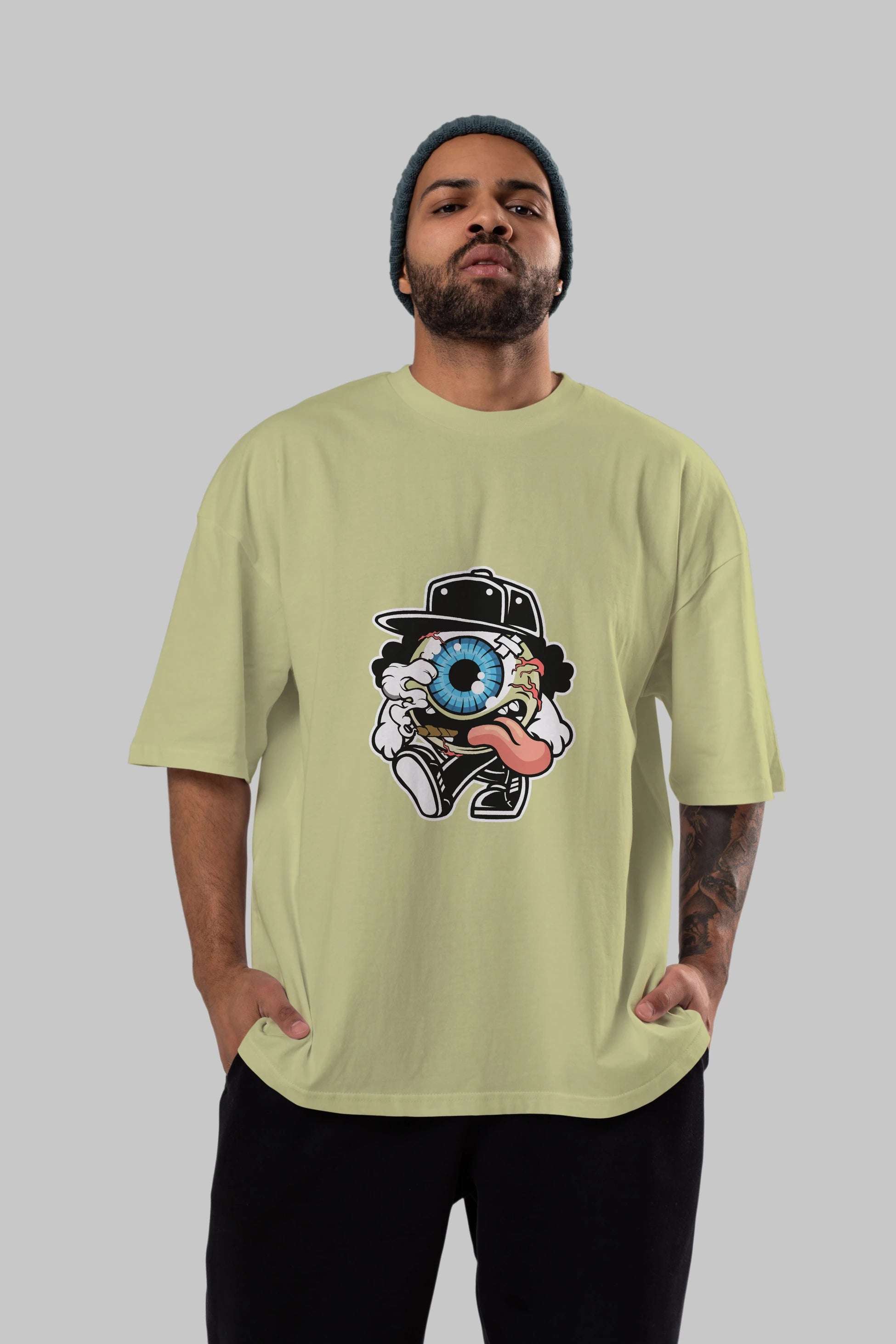 Eyeball Ön Baskılı Oversize t-shirt Erkek Kadın Unisex %100 Pamuk tişort