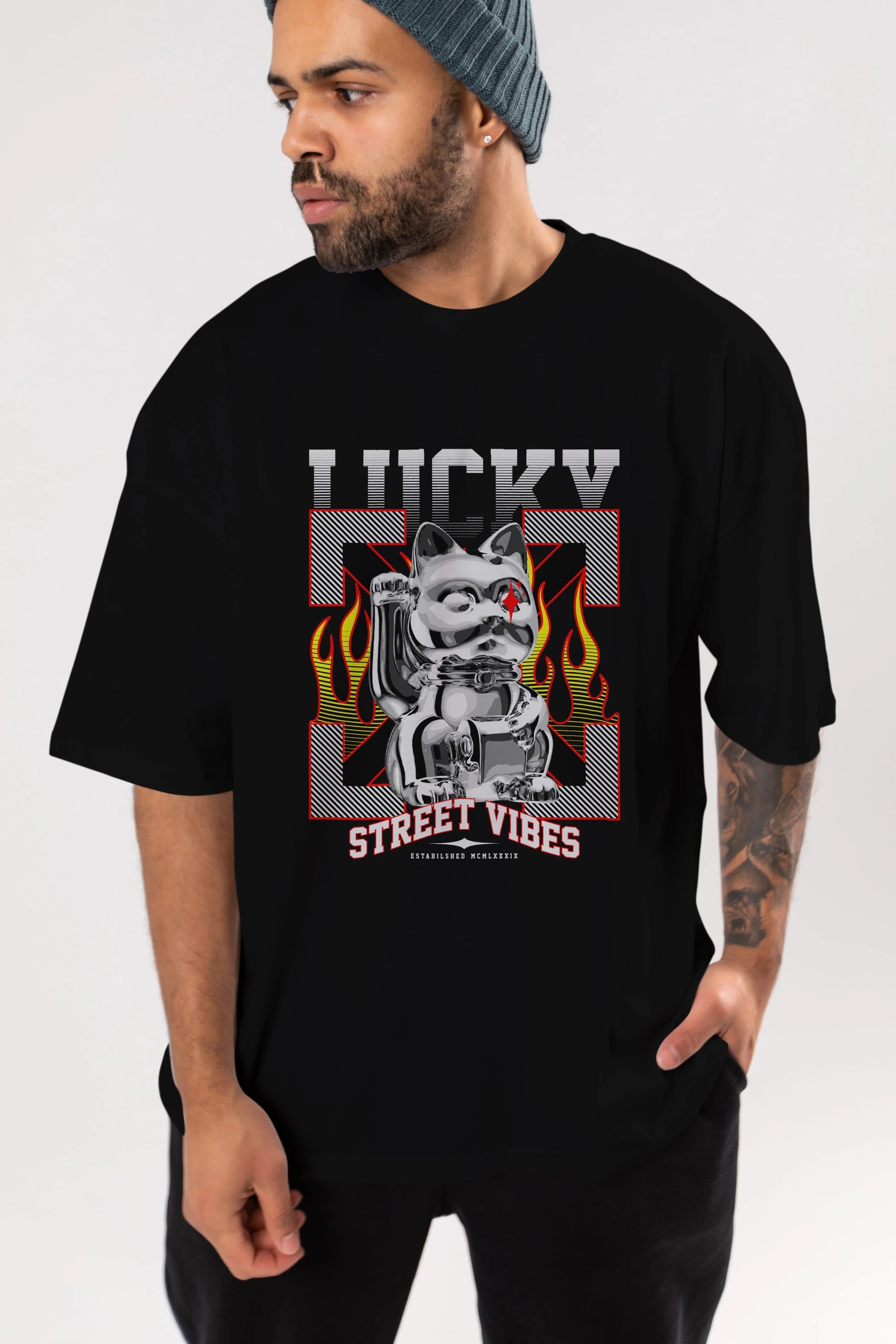 Lucky Street Vibes Ön Baskılı Oversize t-shirt Erkek Kadın Unisex