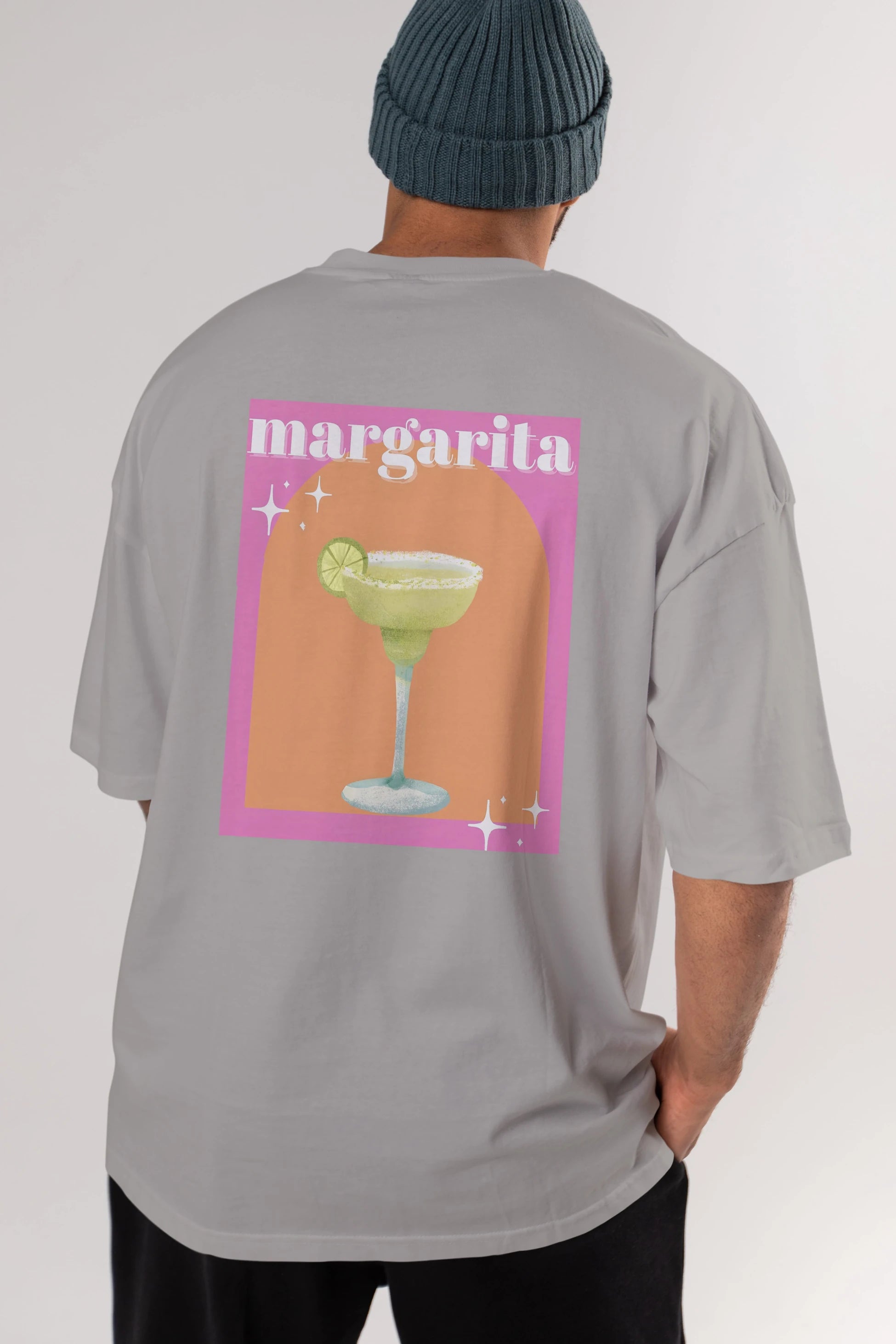 Margarita 7 Arka Baskılı Oversize t-shirt Erkek Kadın Unisex %100 Pamuk Bisiklet Yaka tişort