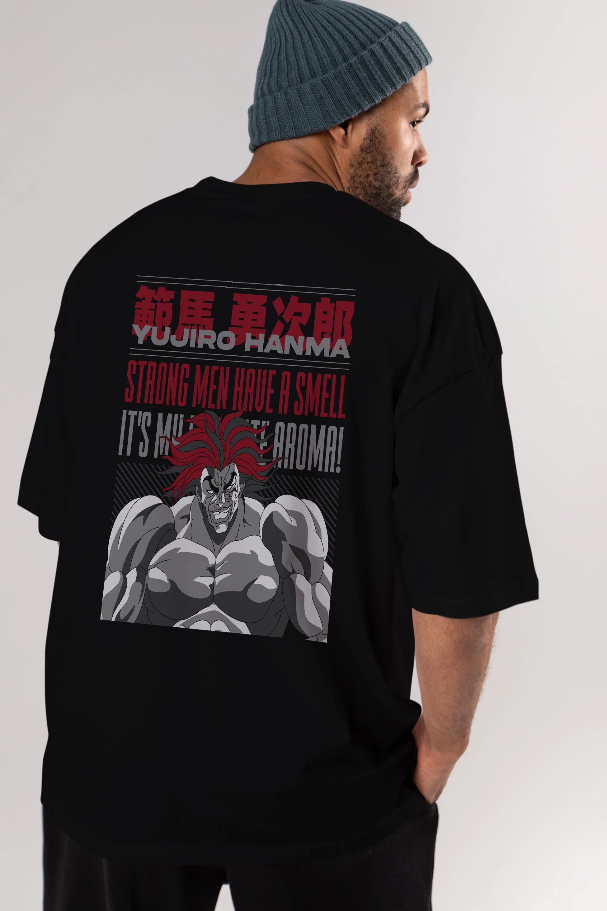 YUJIRO HANMA Anime Arka Baskılı Oversize t-shirt Erkek Kadın Unisex