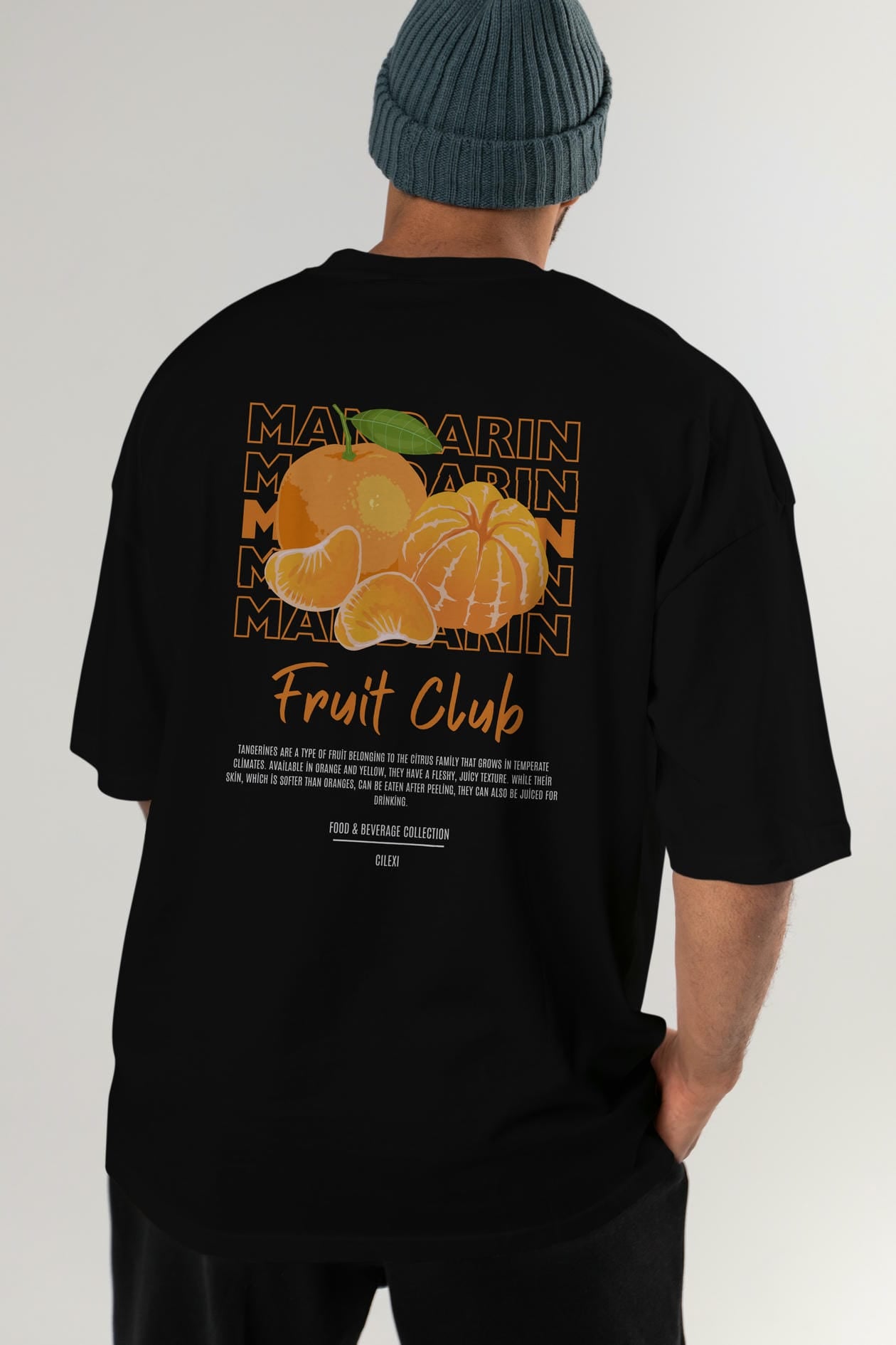Mandarin Arka Baskılı Oversize t-shirt Erkek Kadın Pamuk Bisiklet Yaka tişort