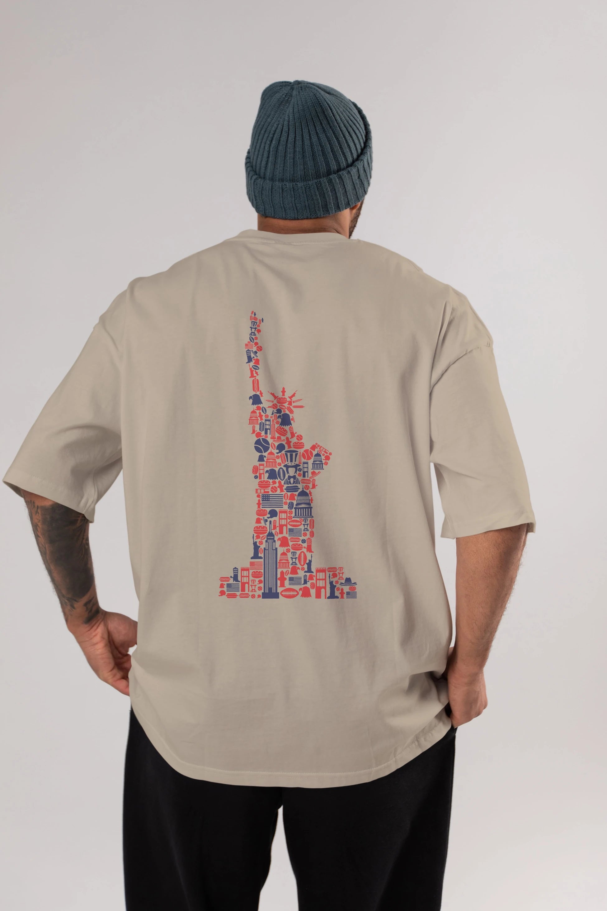 Liberty Arka Baskılı Oversize t-shirt %100 pamuk Erkek Kadın Unisex