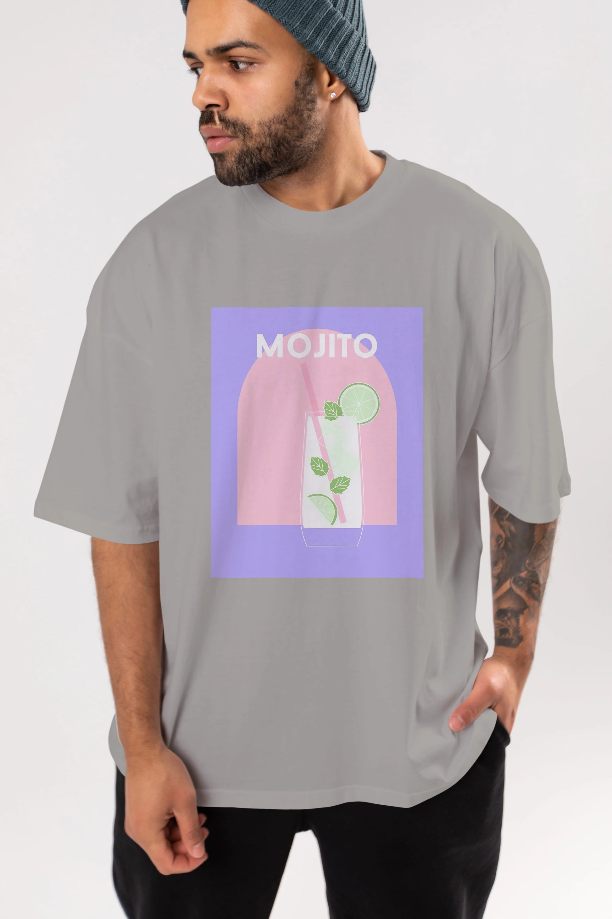 Mojito 2 Ön Baskılı Oversize t-shirt Erkek Kadın Unisex %100 Pamuk Bisiklet Yaka tişort