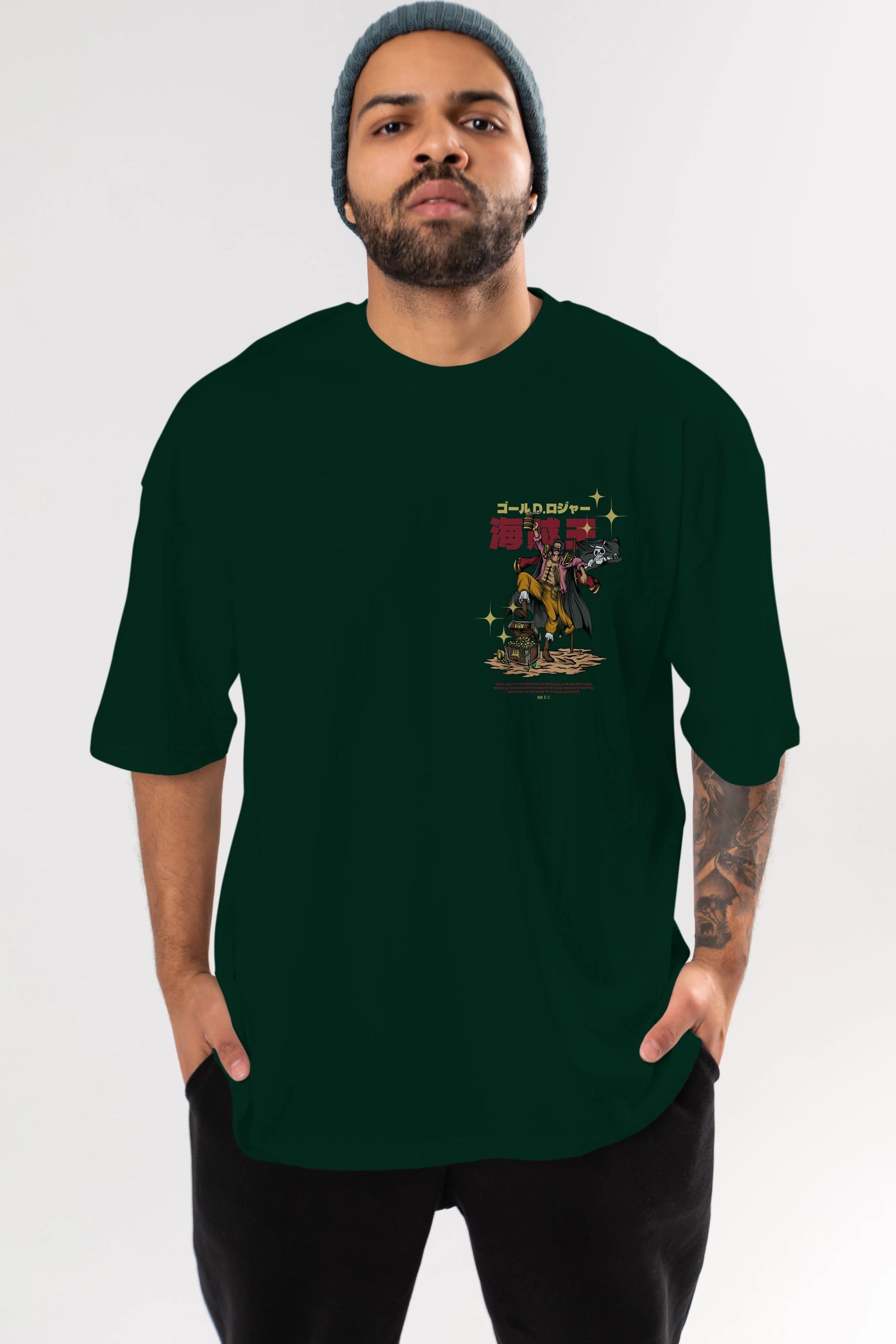 Roger Ön Sol Baskılı Oversize t-shirt Erkek Kadın Unisex %100 Pamuk Bisiklet Yaka tişort